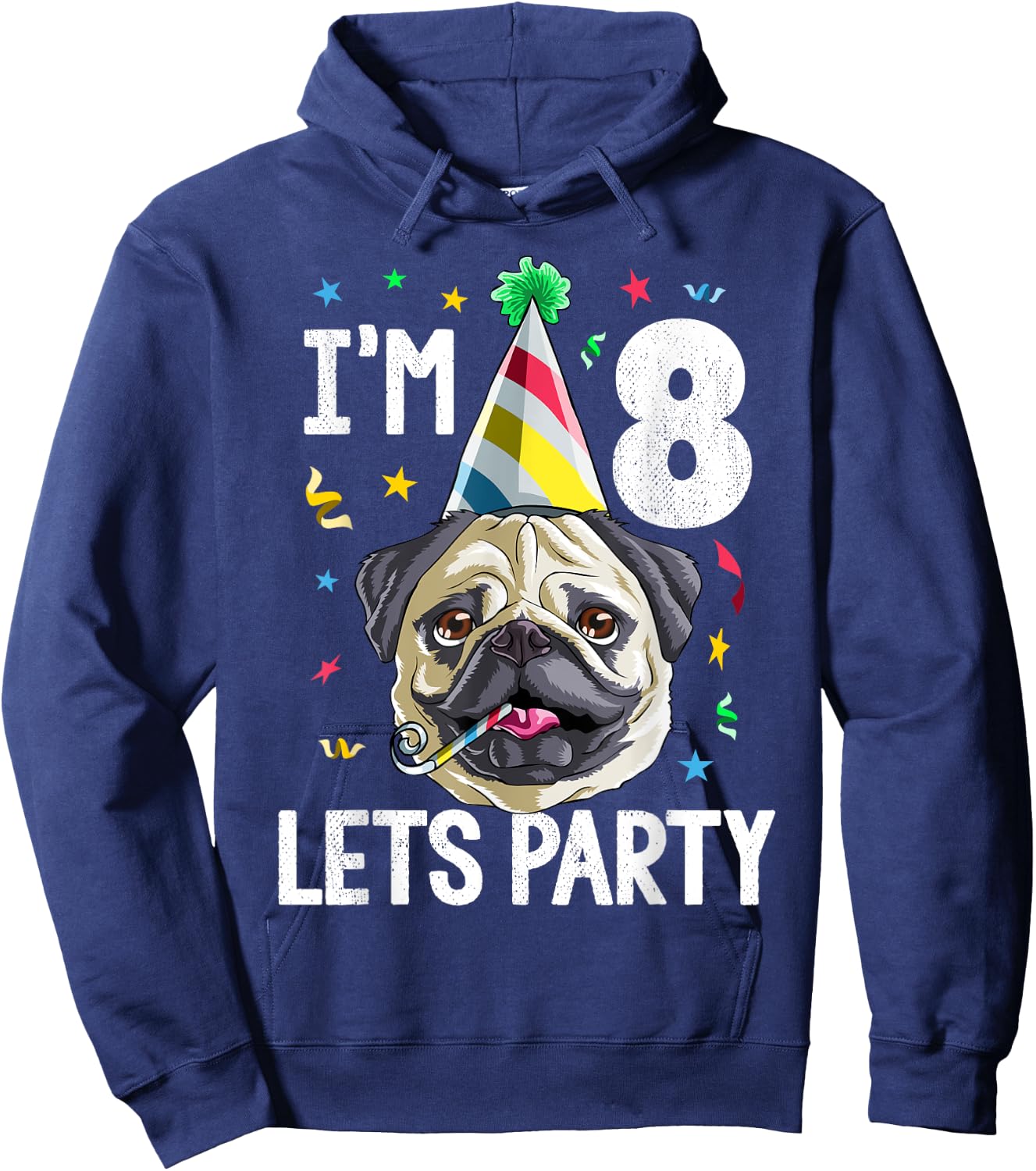 Pug Birthday 8th T Shirt Dog Kids Boys Girls Gift Party Hoodie - Hoodie | Navy