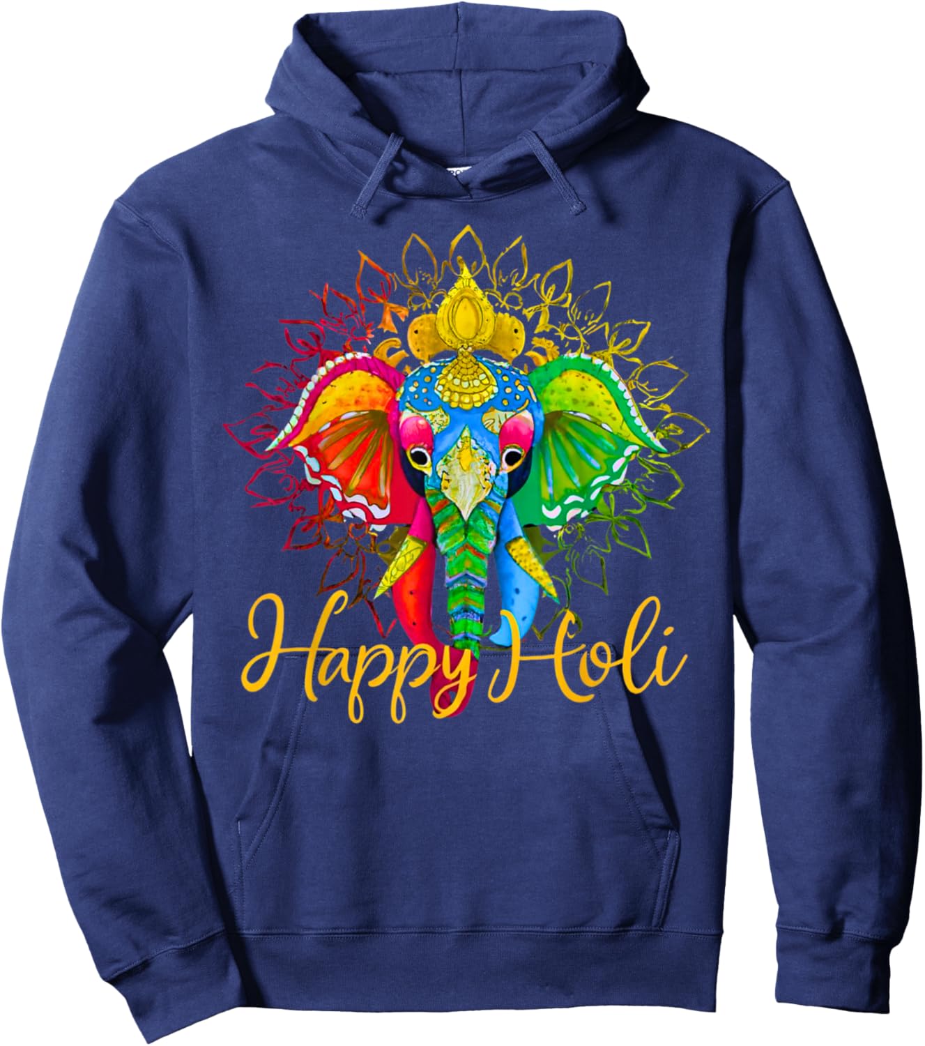 Happy Holi Festival India Colors Elephant Hindu Spring 2025 Hoodie - Hoodie | Navy