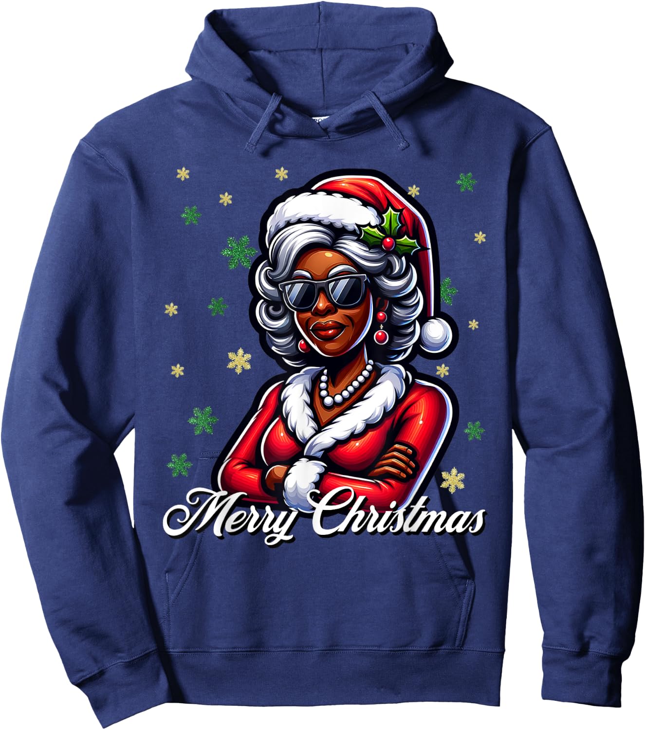 Mrs Santa African American Merry Christmas Melanin Queen Hoodie - Hoodie | Navy