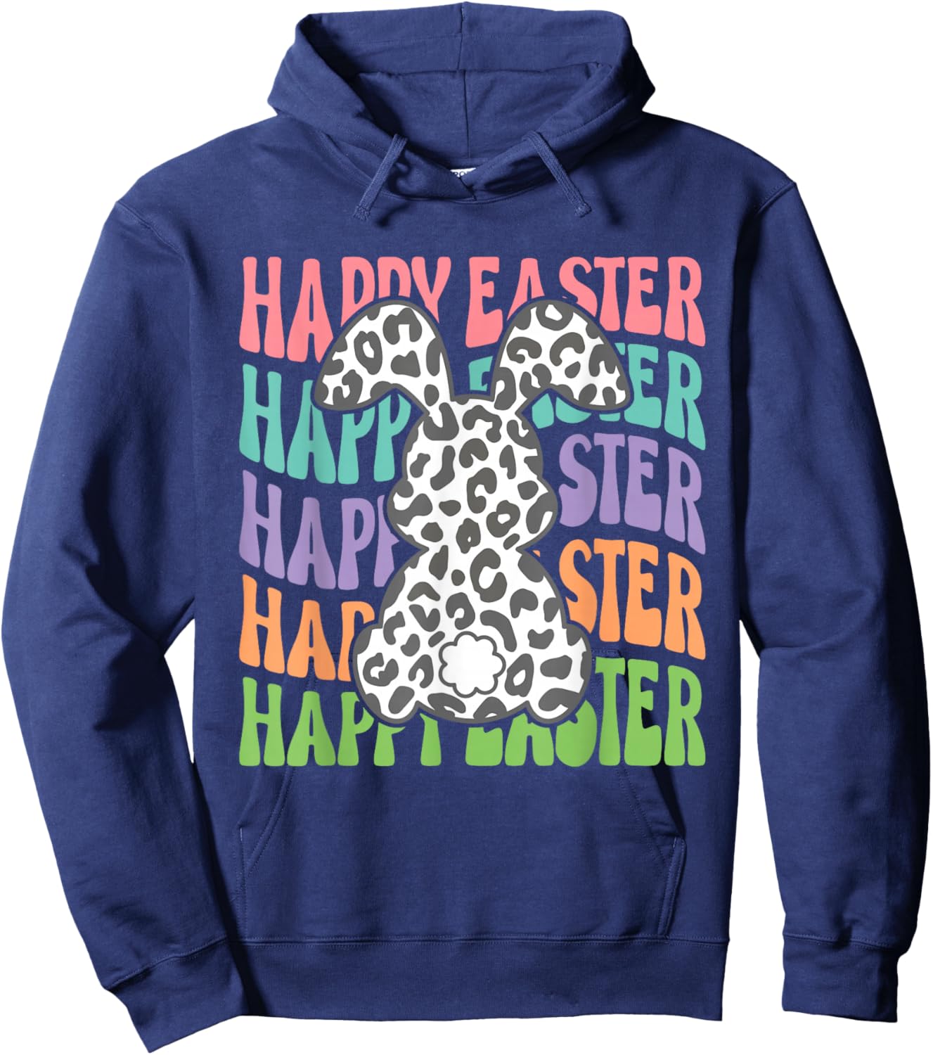 Retro Groovy Happy Easter Bunny Leopard Rabbit Girls Hoodie - Hoodie | Navy