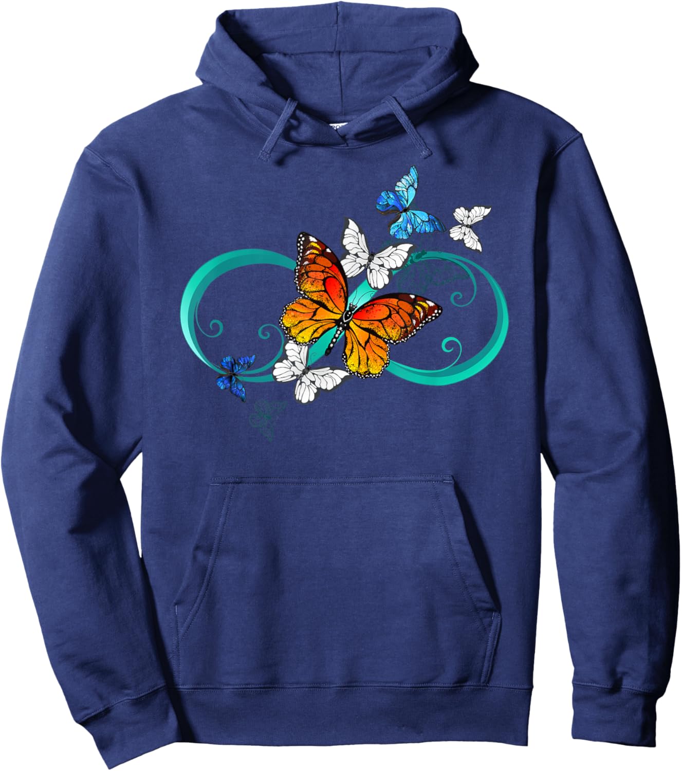 Rainbow Colorful Artistic Butterflies Infinity Symbol Sign Hoodie - Hoodie | Navy