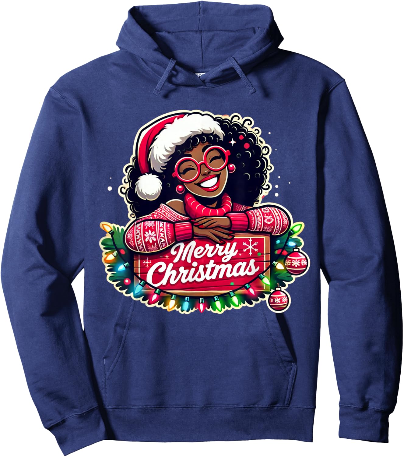 African American Merry Christmas African Black Women Girls Hoodie - Hoodie | Navy