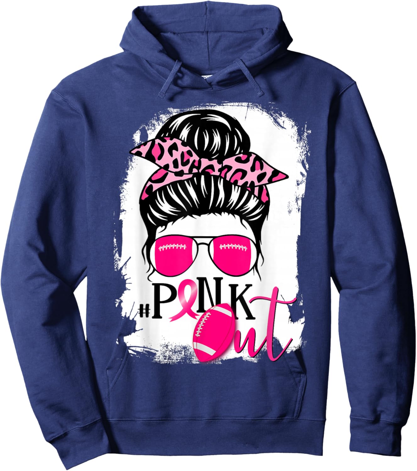 Bleached Pink Out Football Mom Messy Bun Pink Breast Cancer Hoodie - Hoodie | Navy