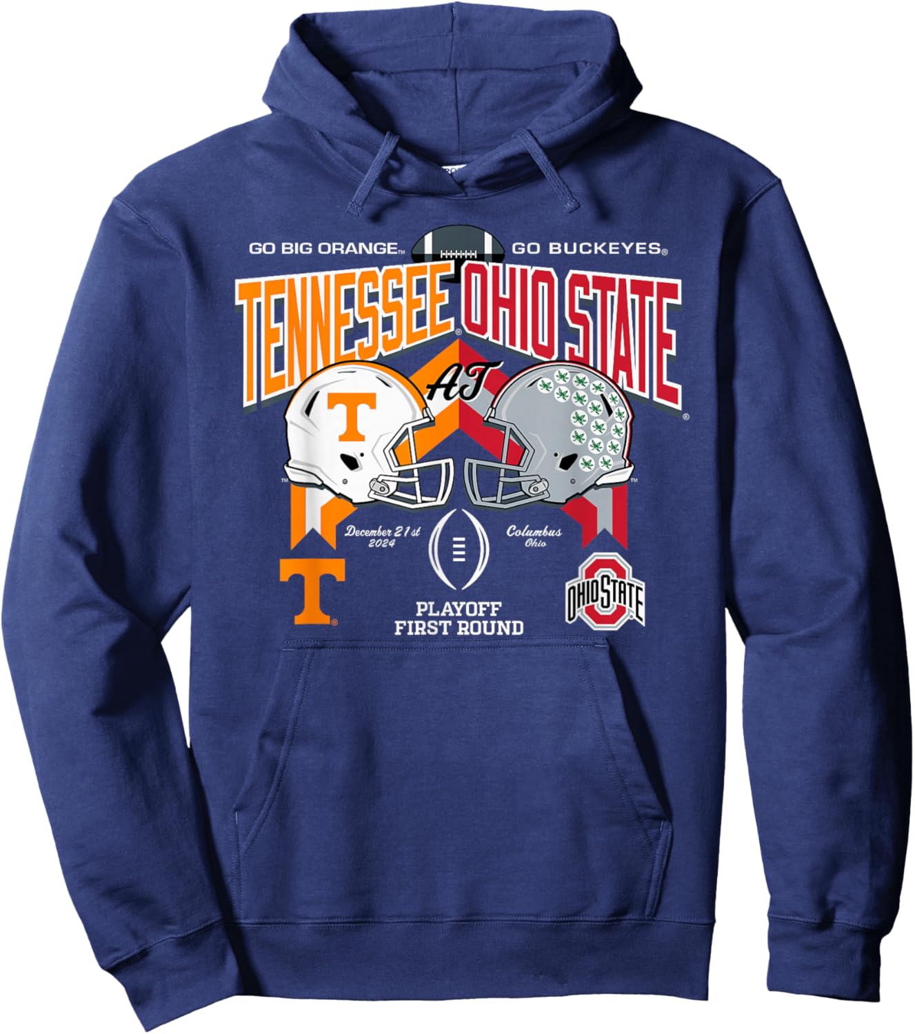 Elite Authentics -Adults Tennessee Volunteers at Ohio State Buckeyes CFP 2024-2025 Black Short Sleeve Modern Classic Fit Hoodie - Hoodie | Navy