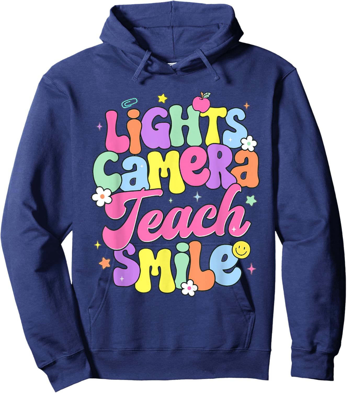 Retro Lights Camera Teach Smile Back To School Teacher Women Hoodie - Hoodie | Navy