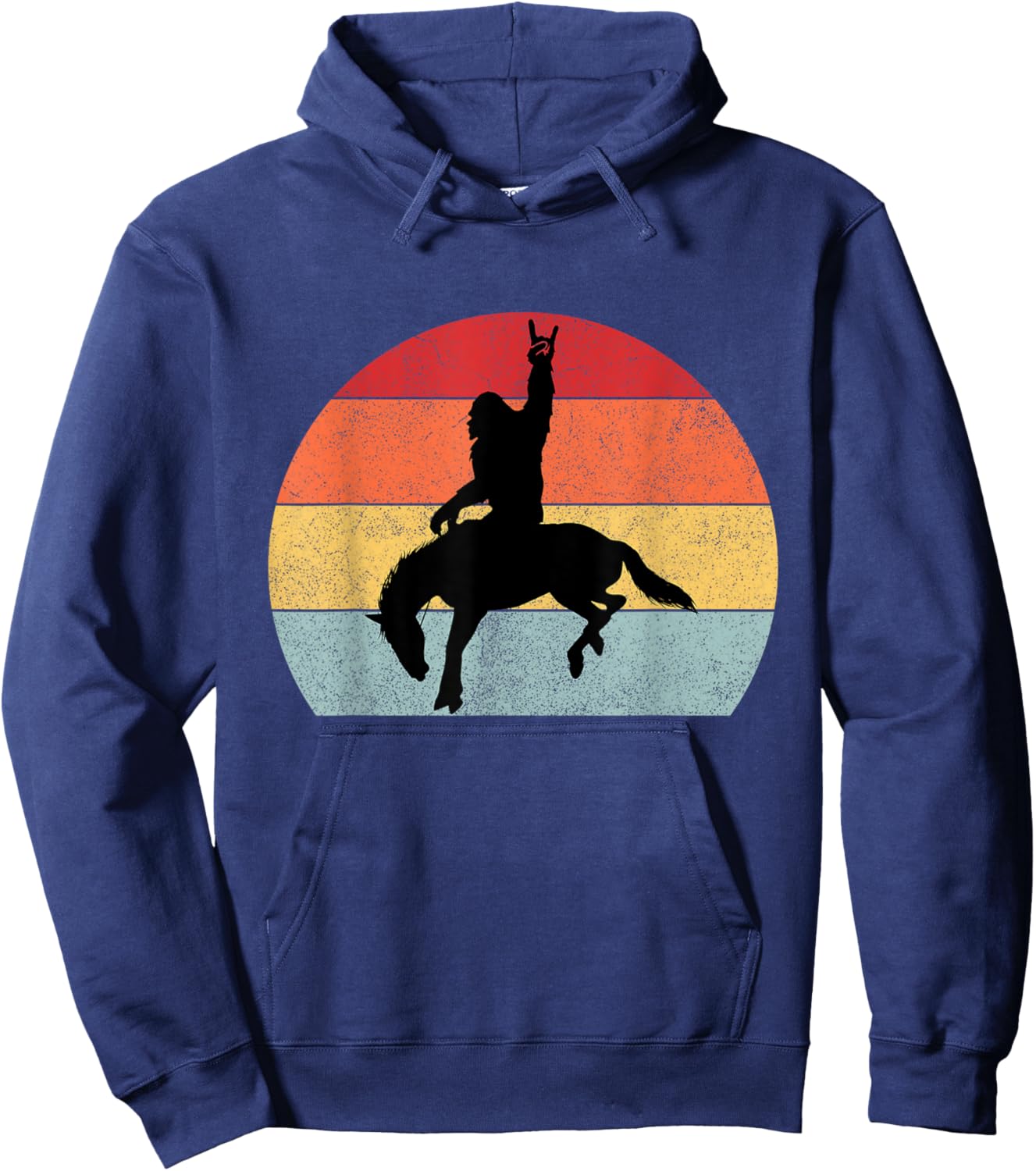 Bigfoot Riding a Horse Rodeo Retro Sunset Funny Hoodie - Hoodie | Navy