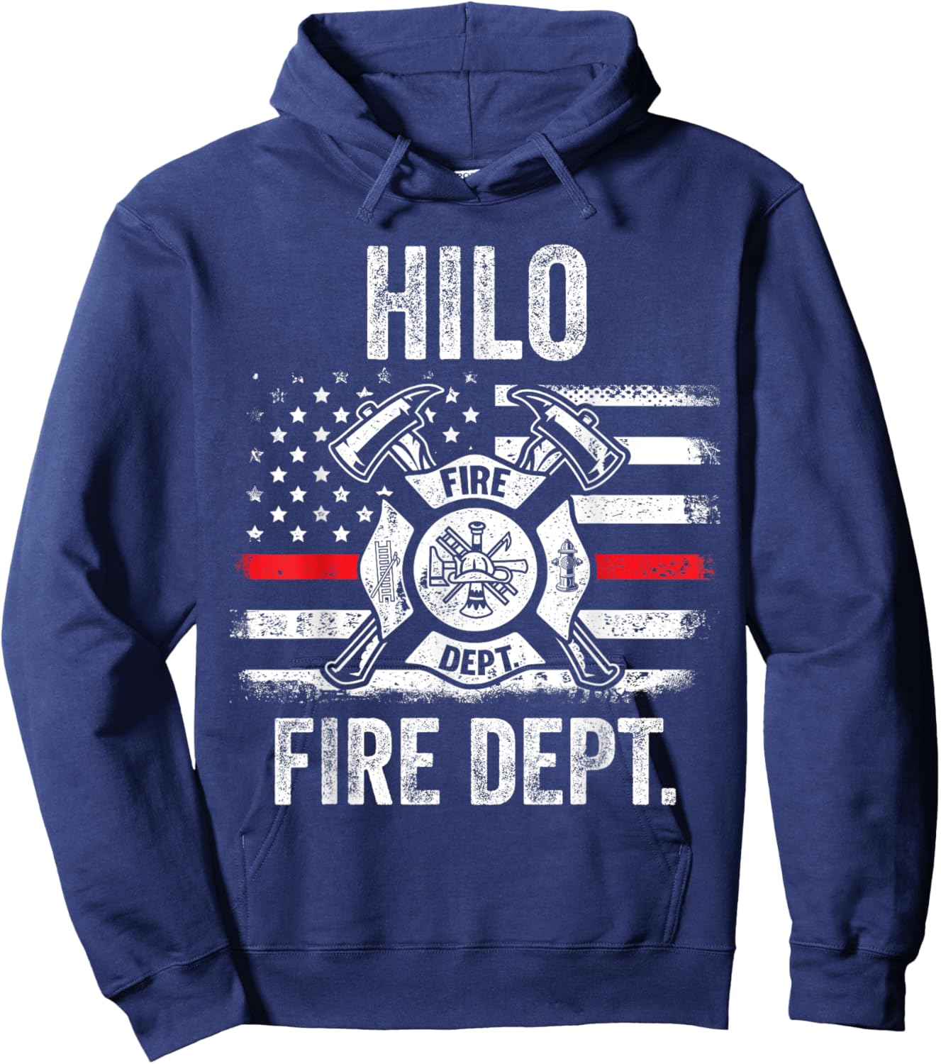 Hilo Hawaii Fire Department Thin Red Line Fireman Hoodie - Hoodie | Navy