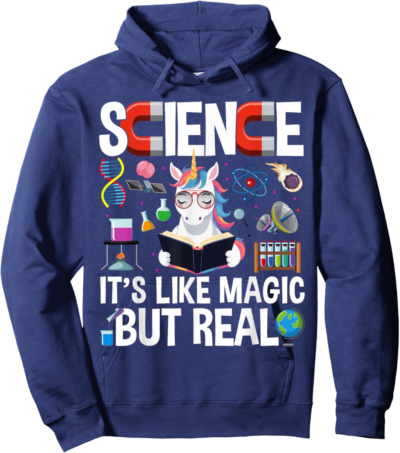 Funny Science Is Like Magic But Real Unicorn Funny Science Hoodie - Hoodie | Navy