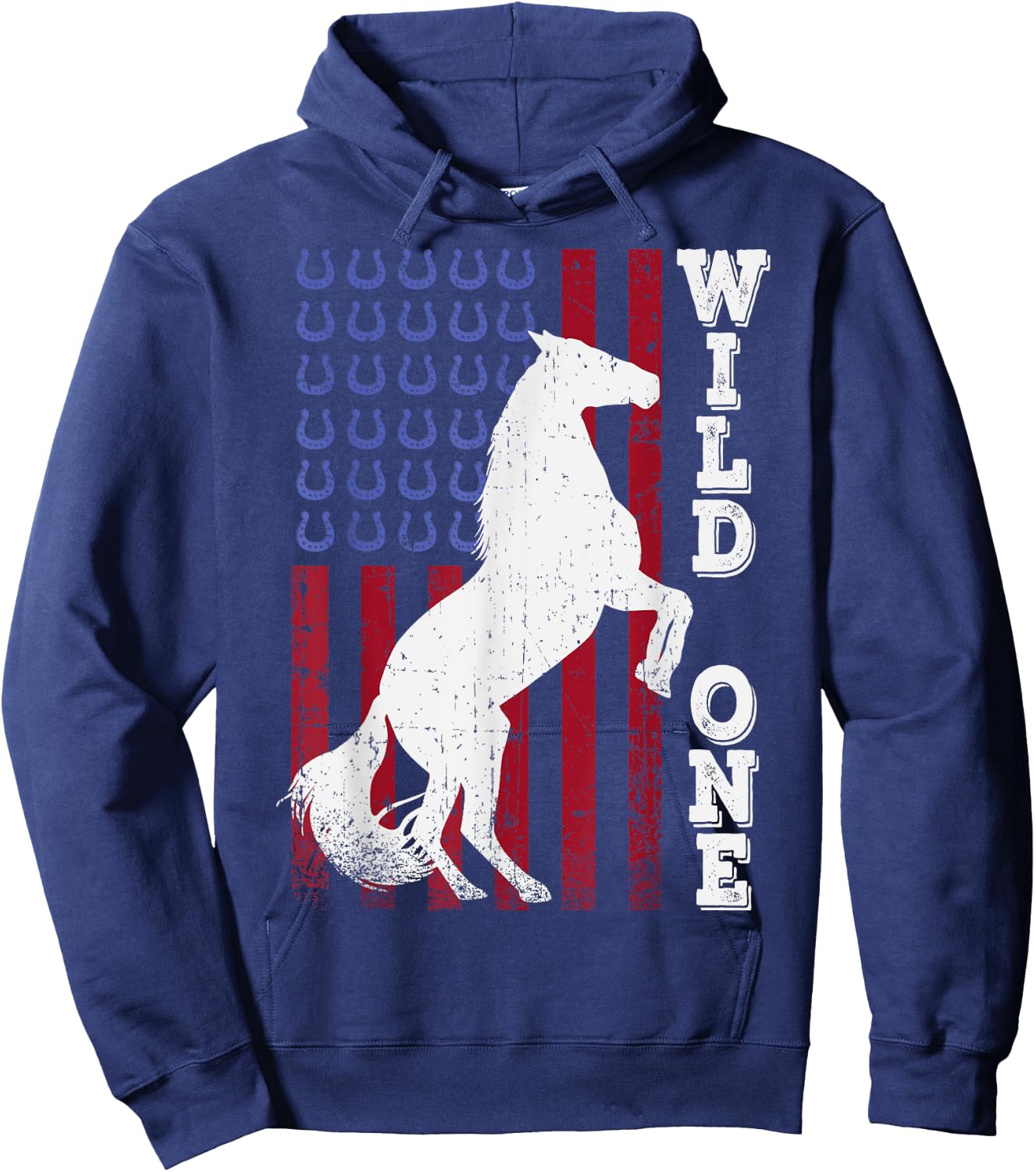 Vintage Grunge American USA Flag Wild One Mustang Horse Hoodie - Hoodie | Navy