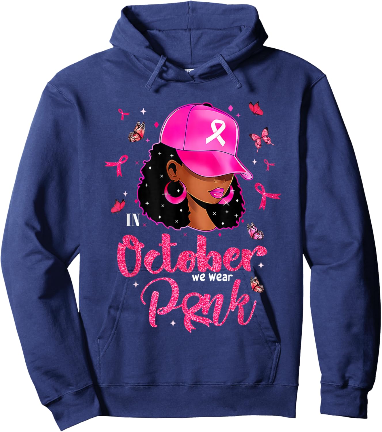 In October We Wear Pink Breast Cancer For Mom Black Hoodie - Hoodie | Navy
