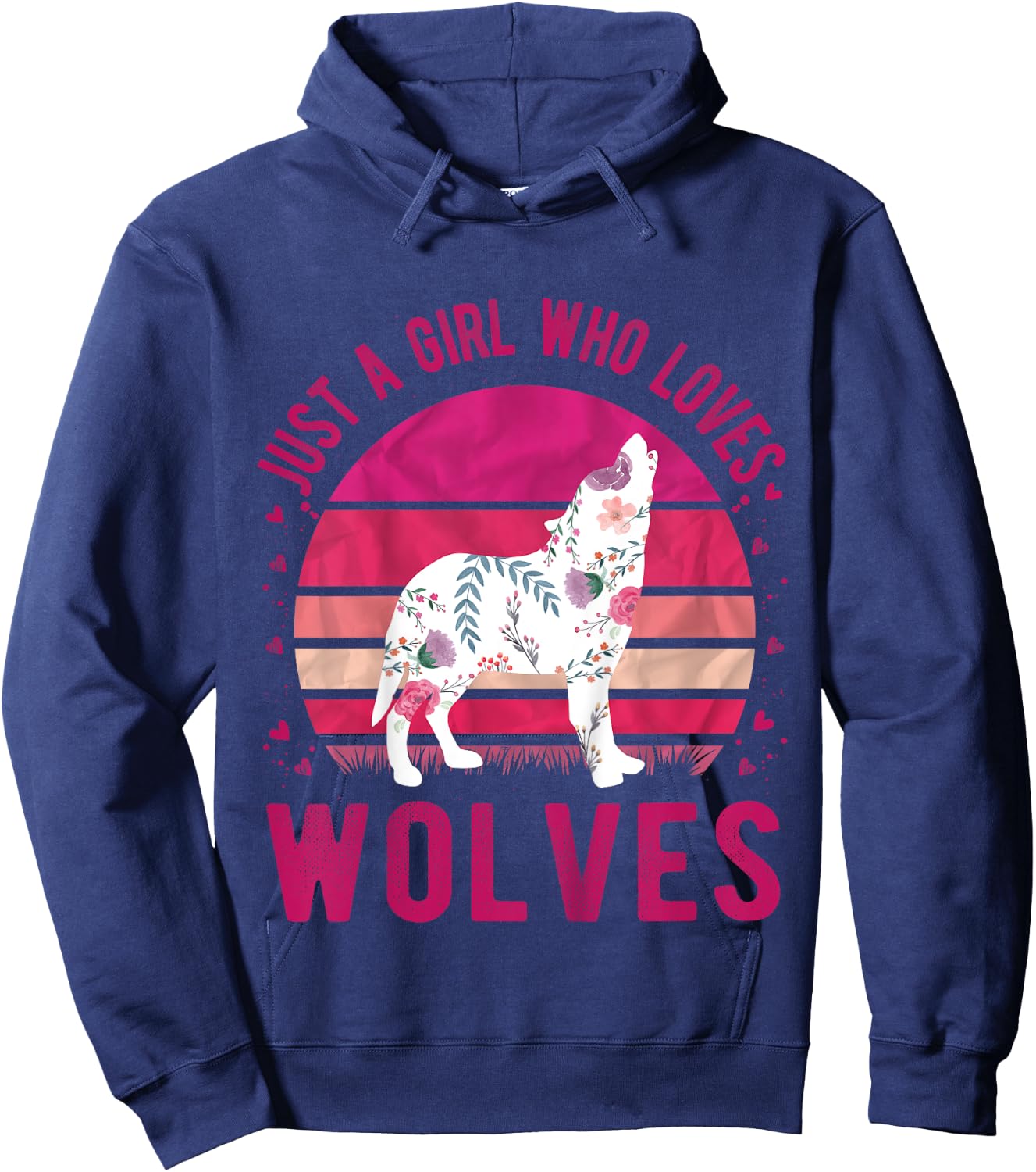 Kids Just a Girl Who Loves Wolves Vintage Retro Gift Hoodie - Hoodie | Navy
