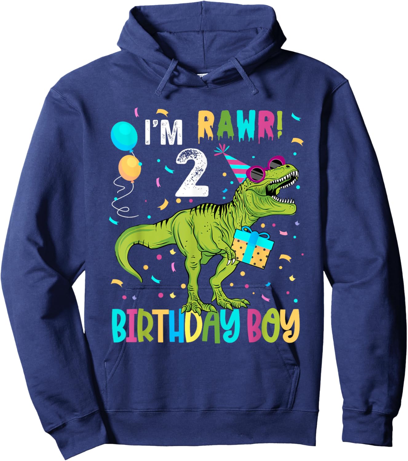 Birthday Boy 2 Years Old 2nd Cute Rex Family Dinosaur Squad Hoodie - Hoodie | Navy