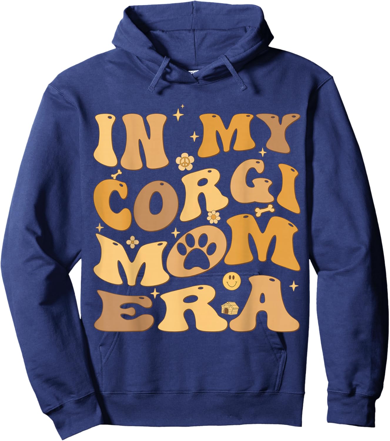 In My Corgi Mom Era Groovy Pembroke Welsh Corgi Dog Owner Hoodie - Hoodie | Navy