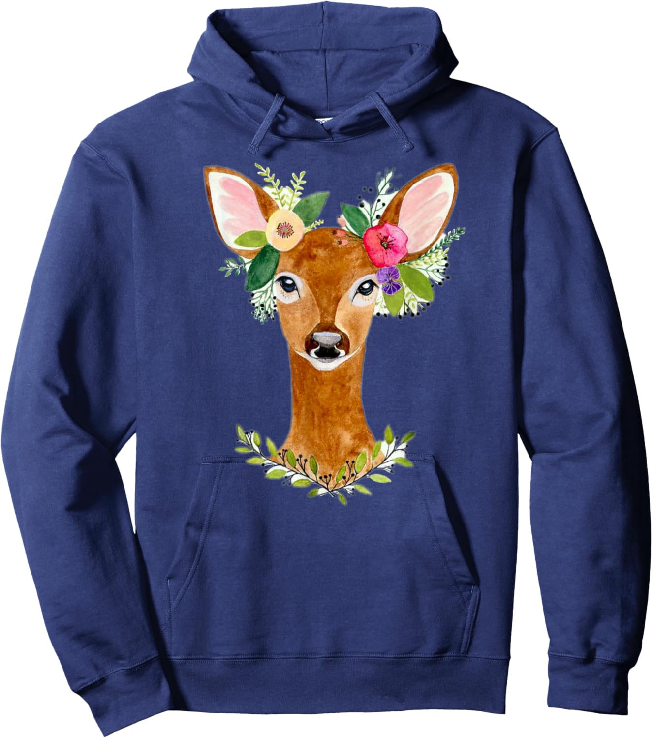 Charming Deer Bohemian Nature Art Floral Deer Artwork Hoodie - Hoodie | Navy
