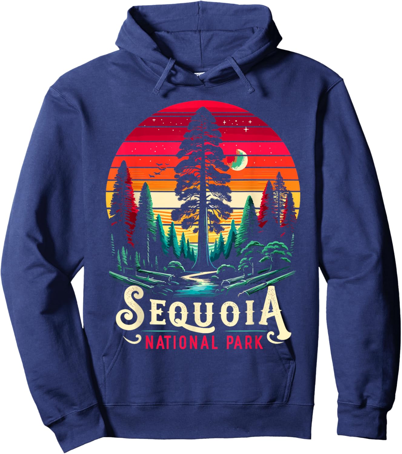 Sequoia National Park Sunset Retro T Vintage Apparel Hoodie - Hoodie | Navy