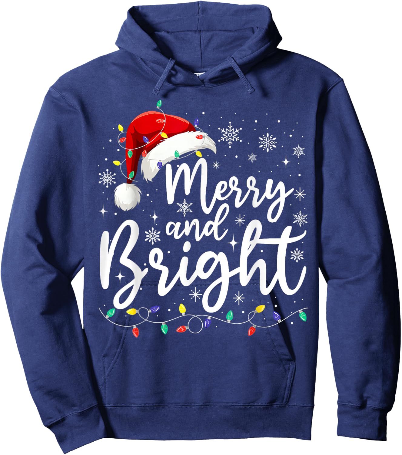 Merry and Bright Christmas Lights Santa Men Women Boys Girls Hoodie - Hoodie | Navy