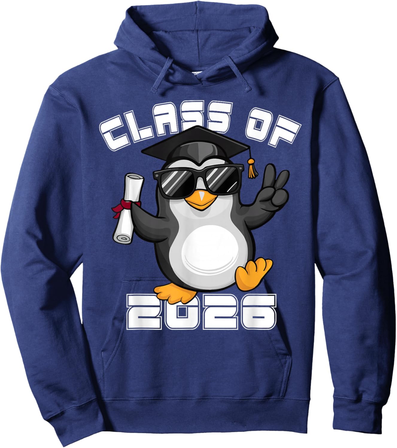 Peace Sign Hand Penguin Class of 2026 Graduation Hoodie - Hoodie | Navy