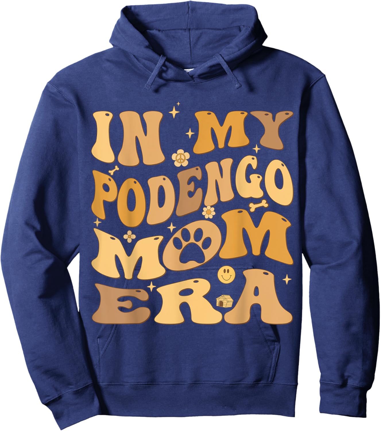 In My Podengo Mom Era Groovy Portuguese Podengo Dog Owner Hoodie - Hoodie | Navy