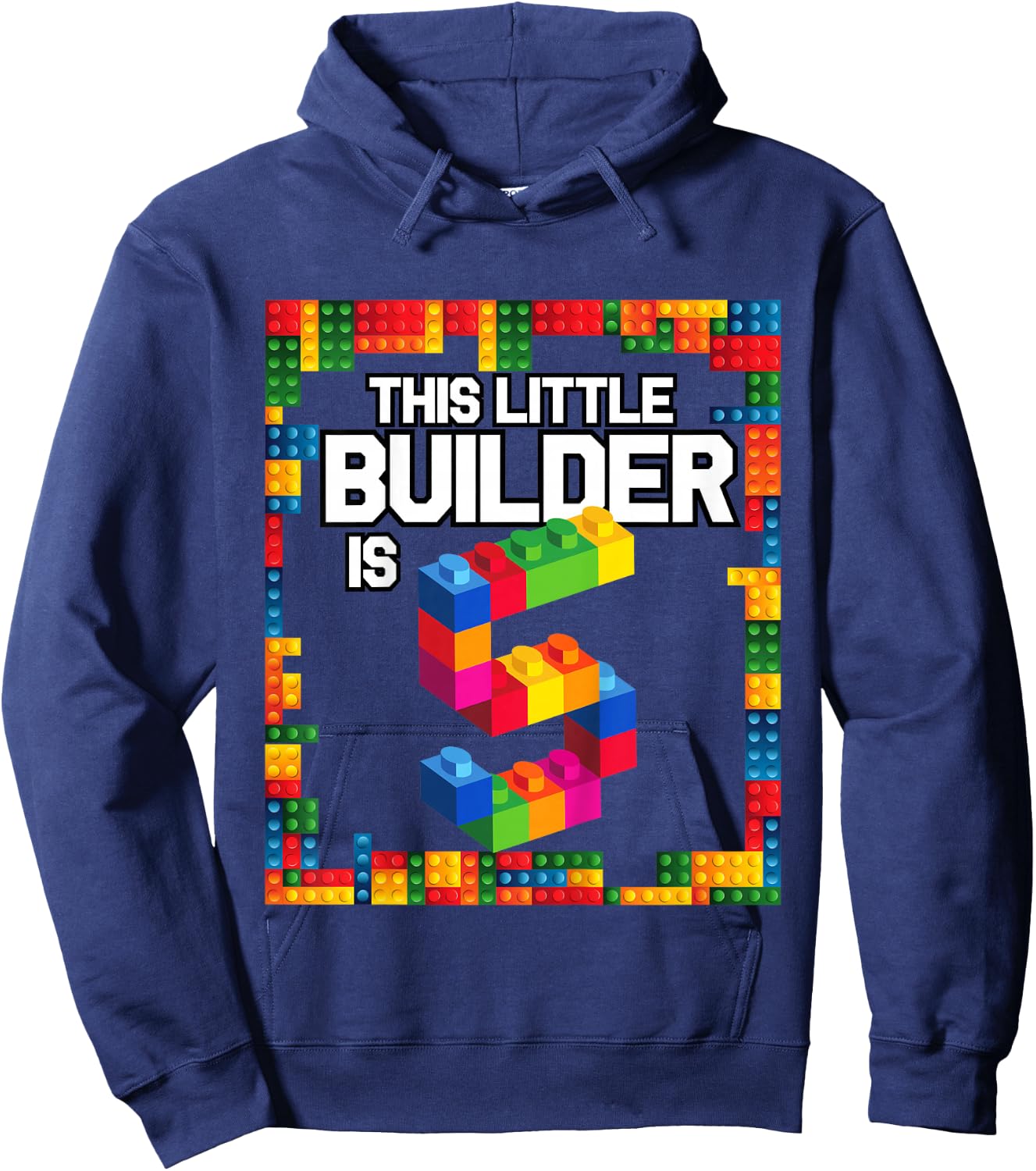 5 Year Old Building Blocks Birthday T Shirt Brick 5th Gift Hoodie - Hoodie | Navy