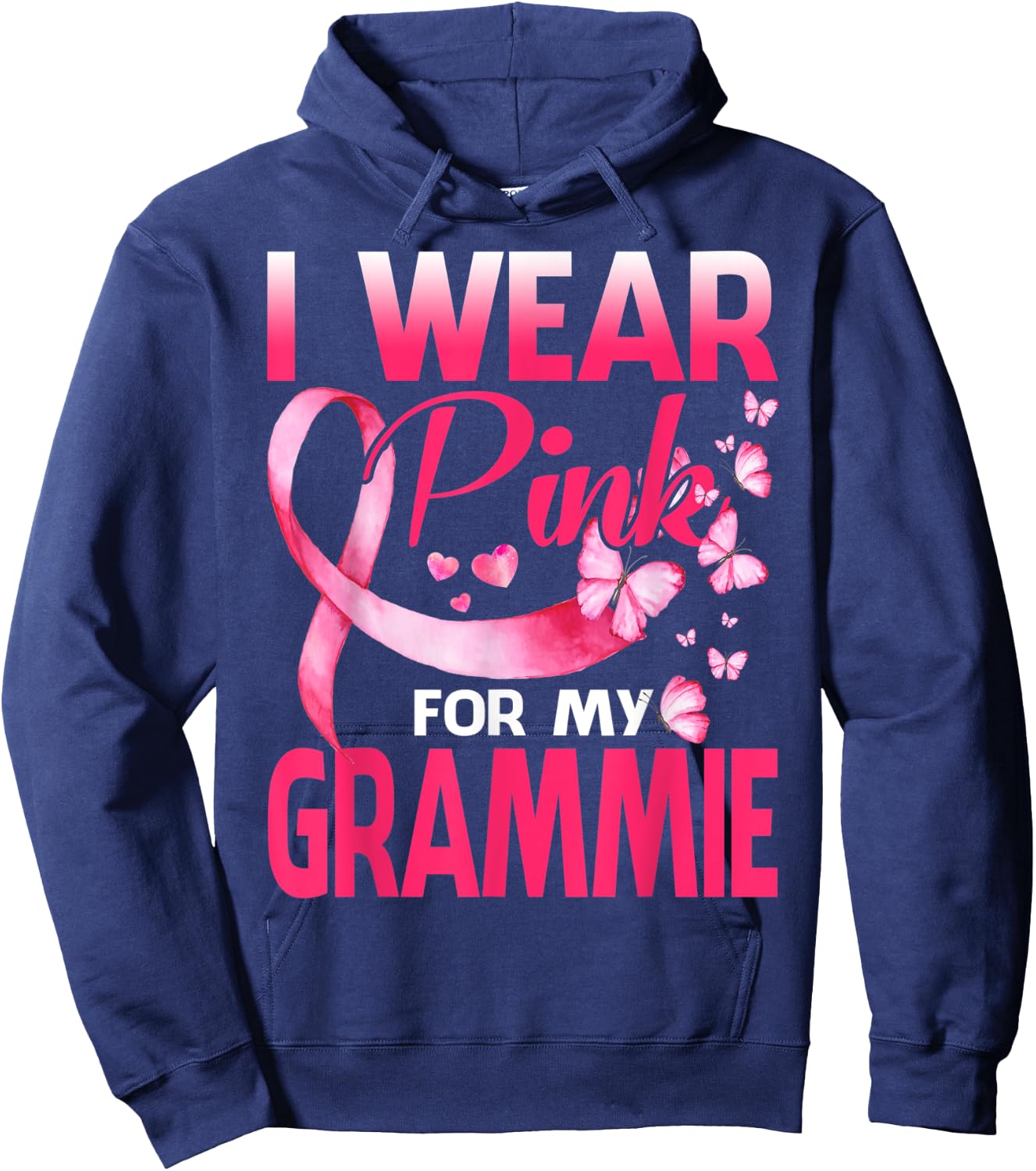 I Wear Pink For My Grammie Breast Cancer Awareness Butterfly Hoodie - Hoodie | Navy