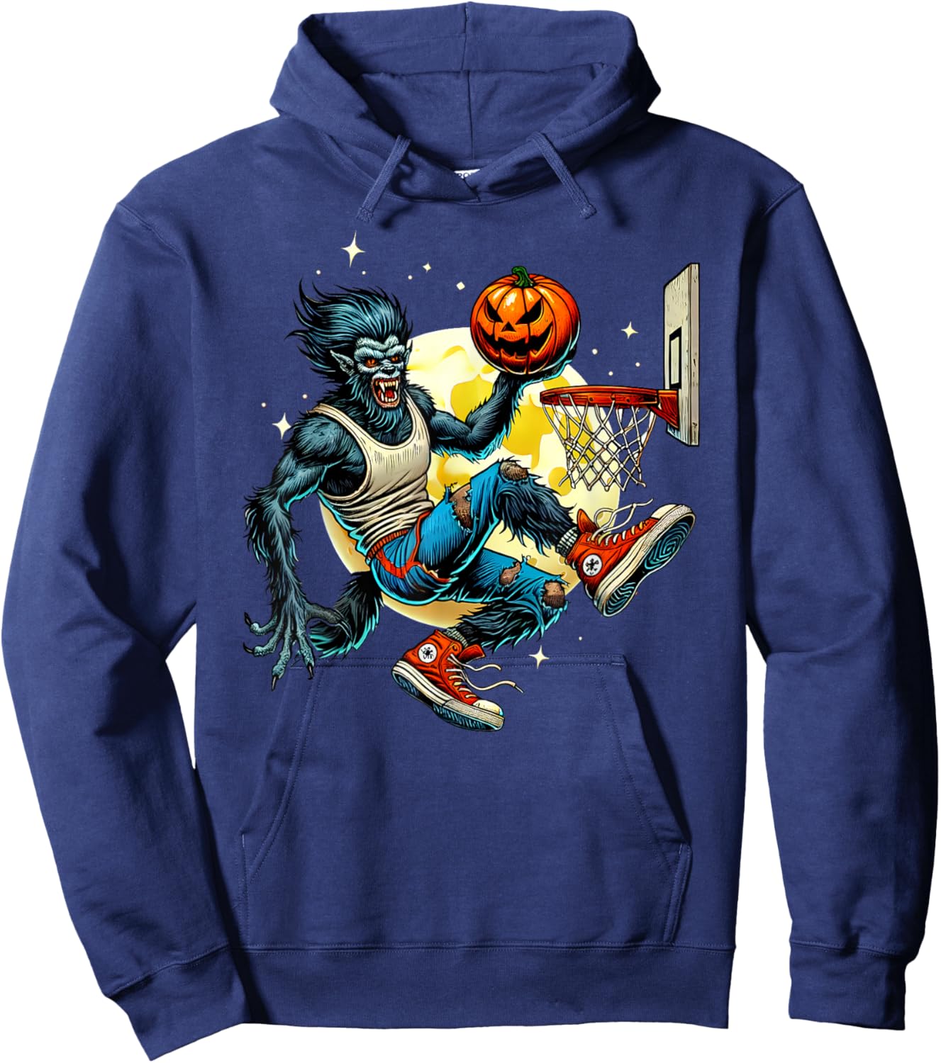 Halloween Werewolf Basketball Player Slam Dunk Graphic Hoodie - Hoodie | Navy