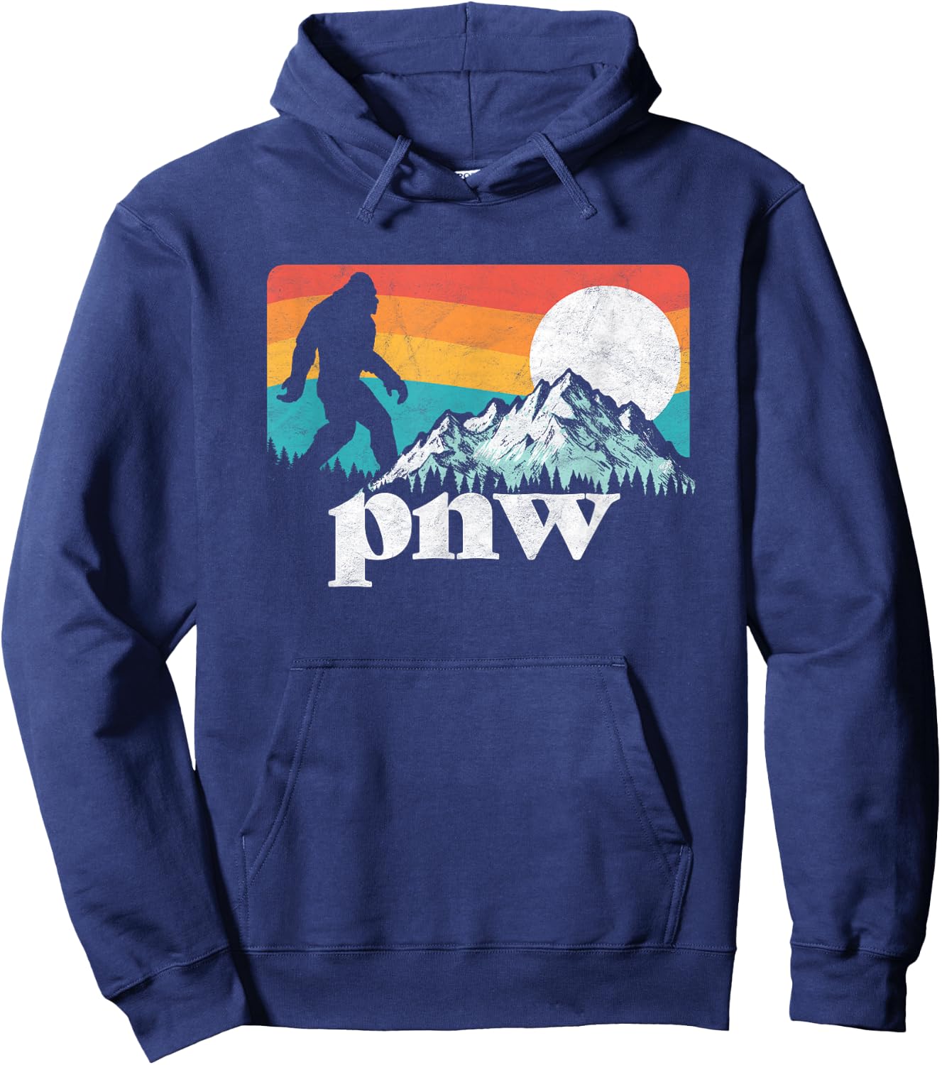 PNW Pacific Northwest Bigfoot Mountains Retro 80s Graphic Hoodie - Hoodie | Navy