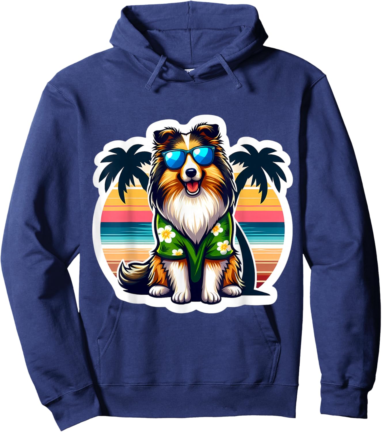 Shetland Sheepdog Dog Owner Summer Vibes Vacation Tropical Hoodie - Hoodie | Navy