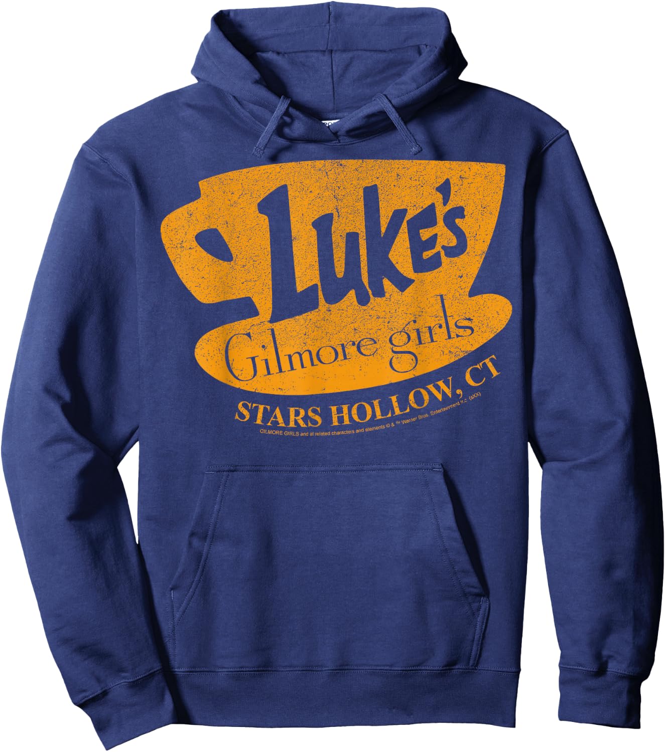 Gilmore Girls Luke's Diner Stars Hollow Distressed Sign Hoodie - Hoodie | Navy
