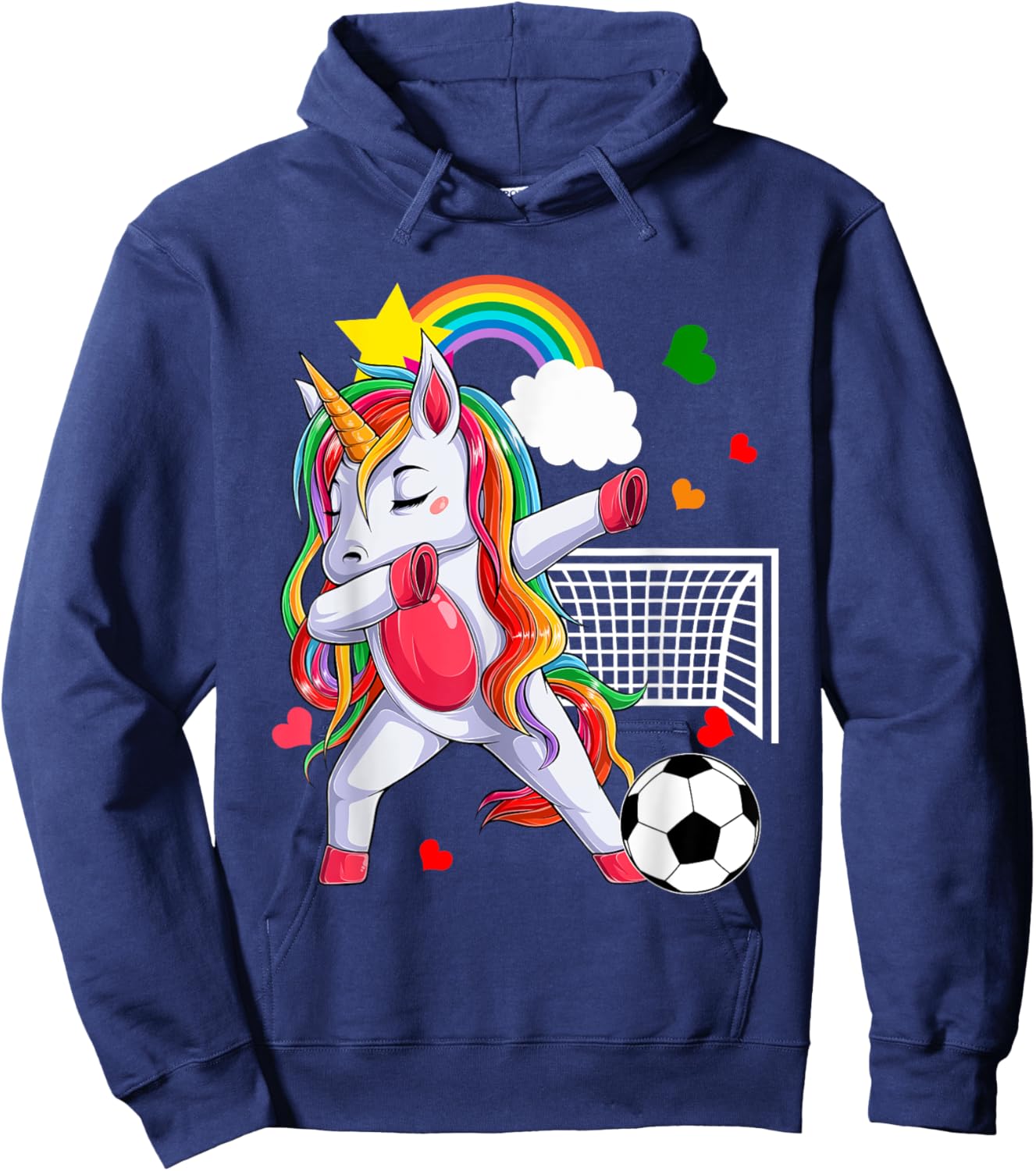 Dabbing Unicorn Playing Soccer Funny Player Coach Rainbow Hoodie - Hoodie | Navy