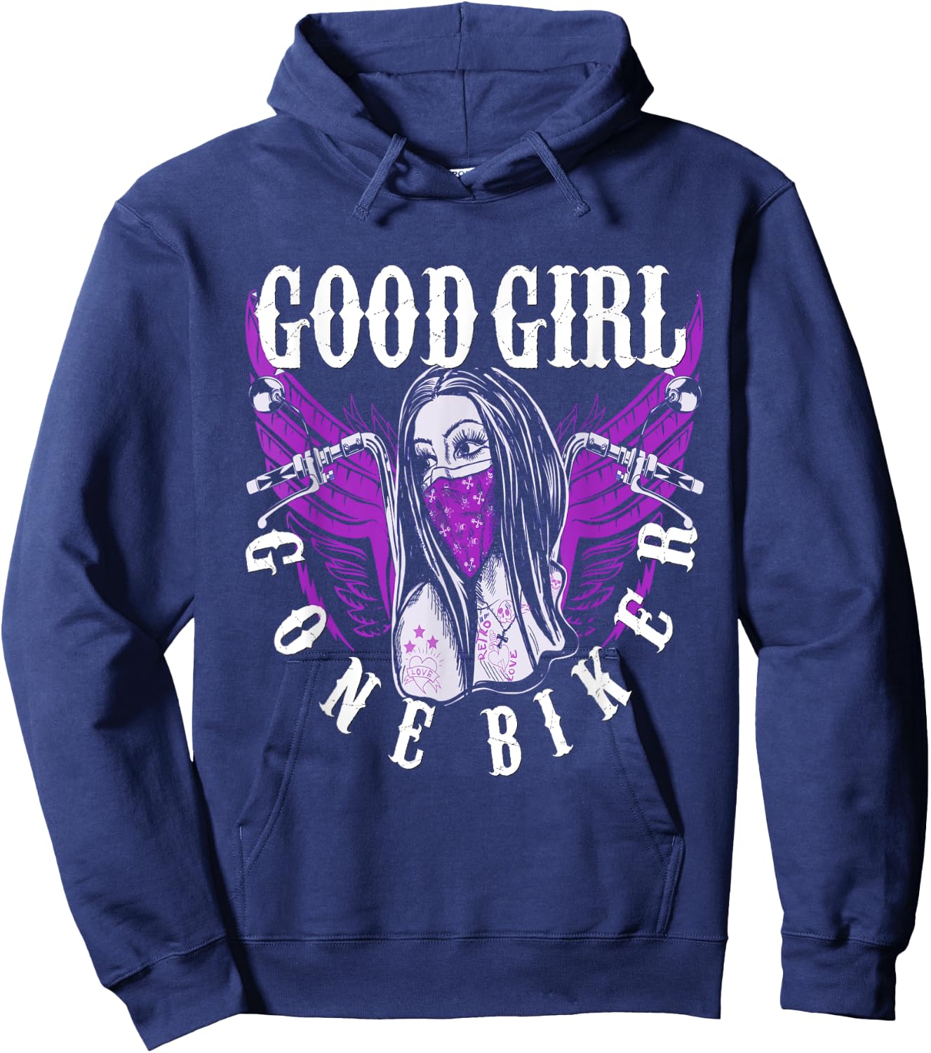 Cyclist Baby Lady Motorcycle Sexy Good Girl Purple Wings Hoodie - Hoodie | Navy