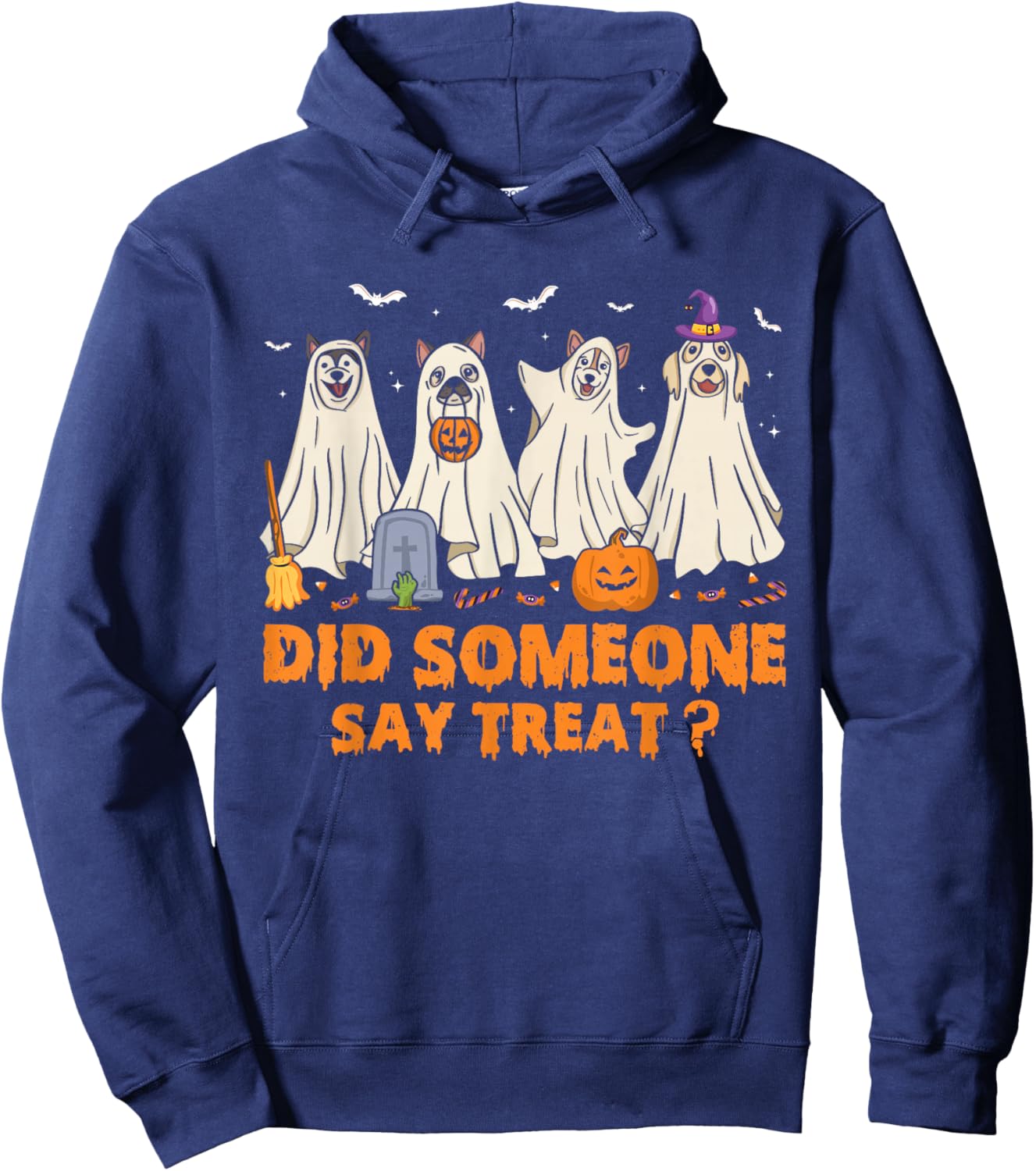 Halloween Ghost Dogs Did Someone Say Treat Ghost Dog Boo Hoodie - Hoodie | Navy