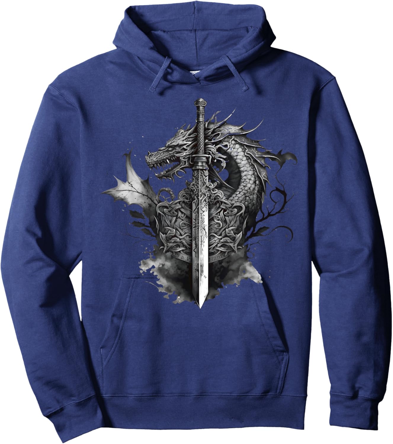 Dragon Sword Roses Tattoo Art Style Medieval Dark Fantasy Hoodie - Hoodie | Navy