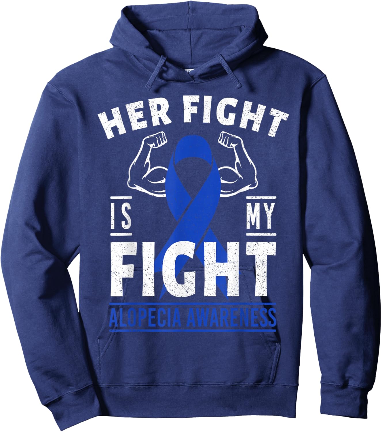 Her Fight is My Fight Alopecia Awareness Blue Ribbon Support Hoodie - Hoodie | Navy