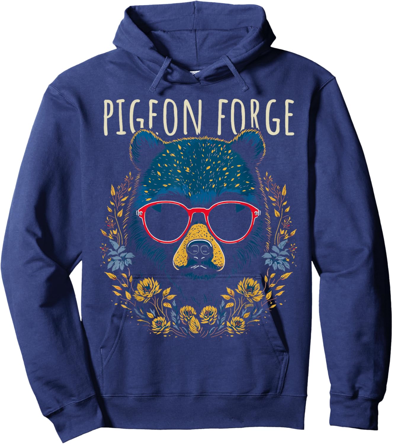 Pigeon Forge TN Fun Bear Wearing Glasses with Flowers Design Hoodie - Hoodie | Navy