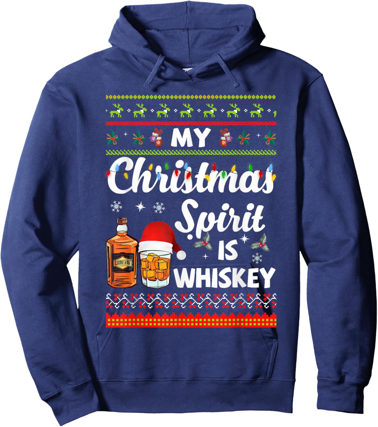 My Christmas Spirit Is Whiskey Funny Xmas Drinking Hoodie - Hoodie | Navy