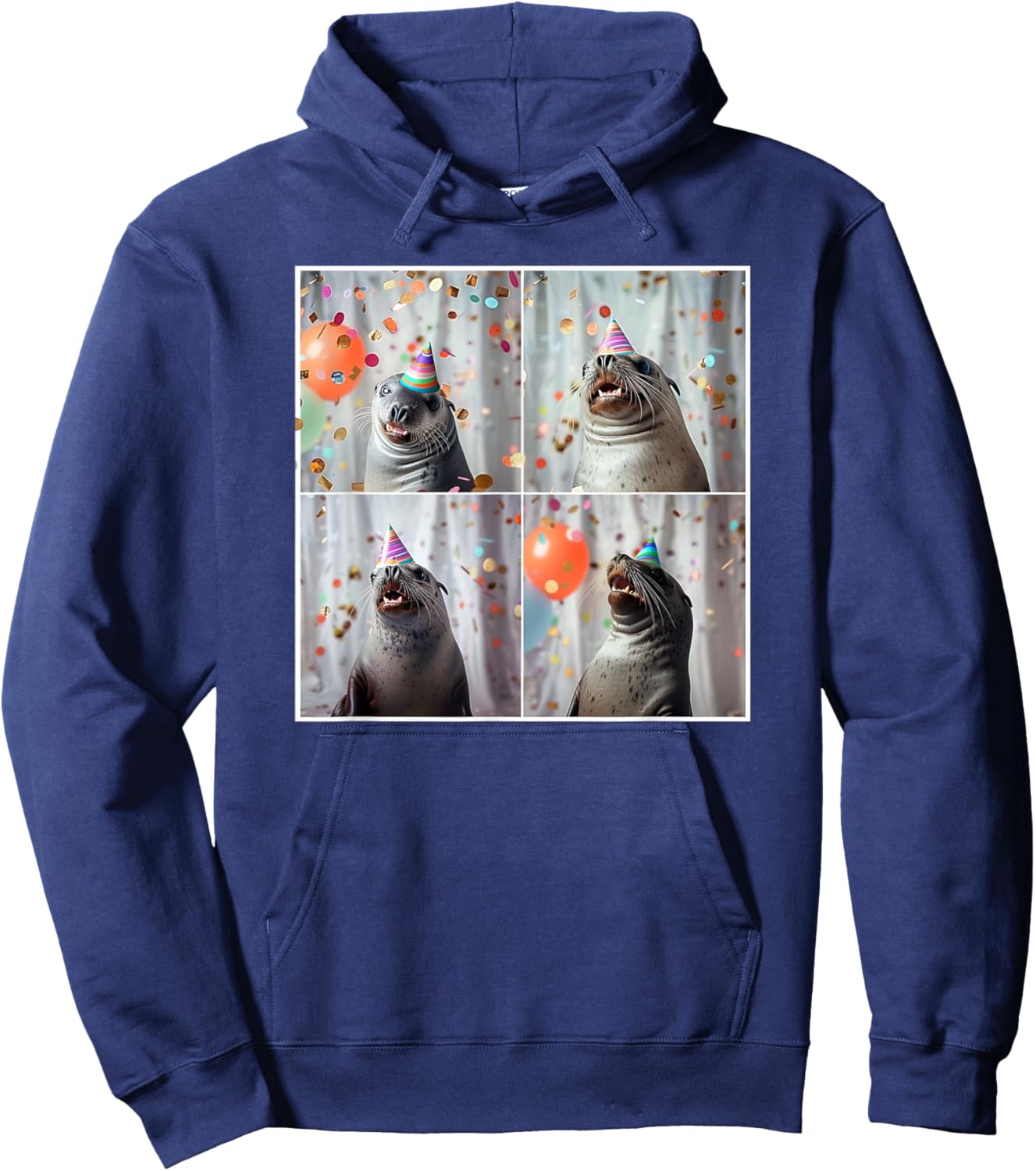 Seal In Party Hat Ocean Seal Lover Funny Seal Birthday Hoodie - Hoodie | Navy