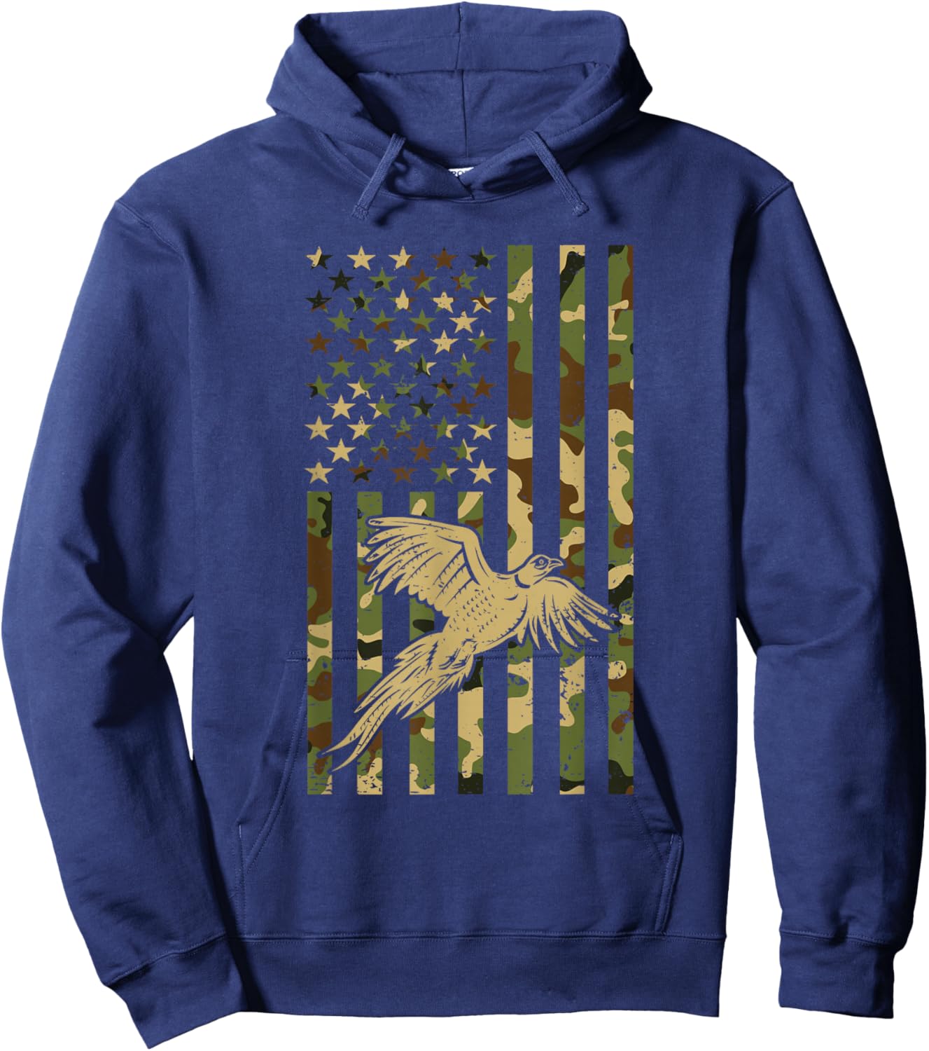 Pheasant Hunting Bird Hunter Hunting American Flag Camo Hoodie - Hoodie | Navy