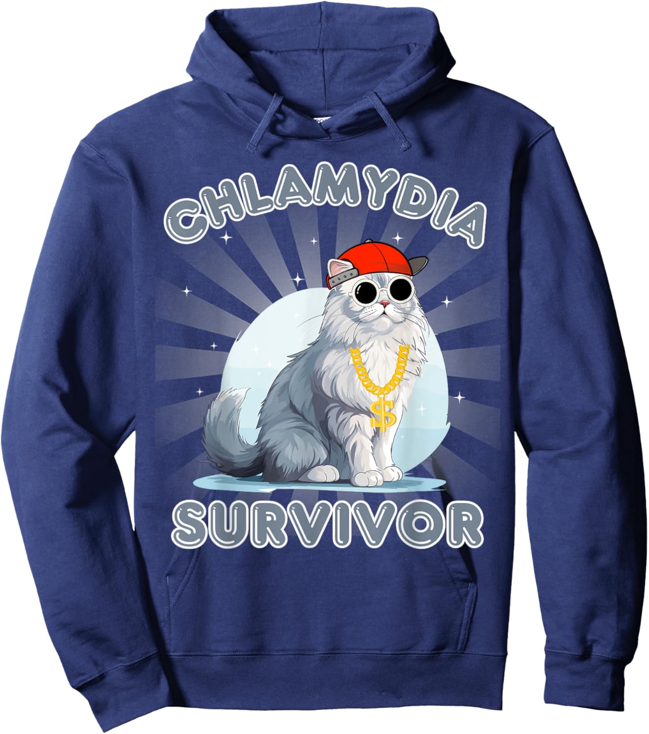 Men and Women Humor Cat Meme Chlamydia Survivor Funny Adult Hoodie - Hoodie | Navy