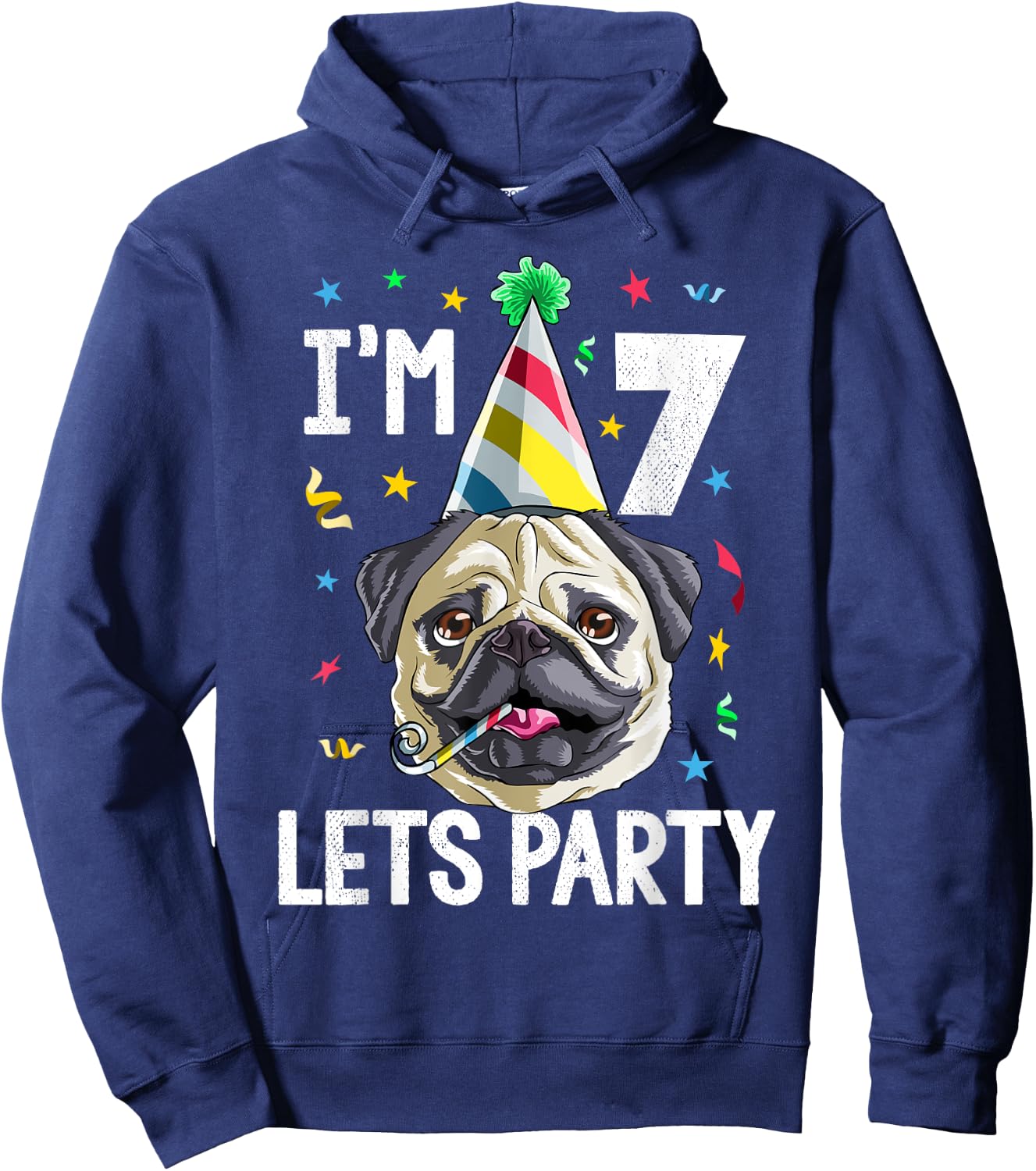 Pug Birthday 7th T Shirt Dog Kids Boys Girls Gift Party Hoodie - Hoodie | Navy