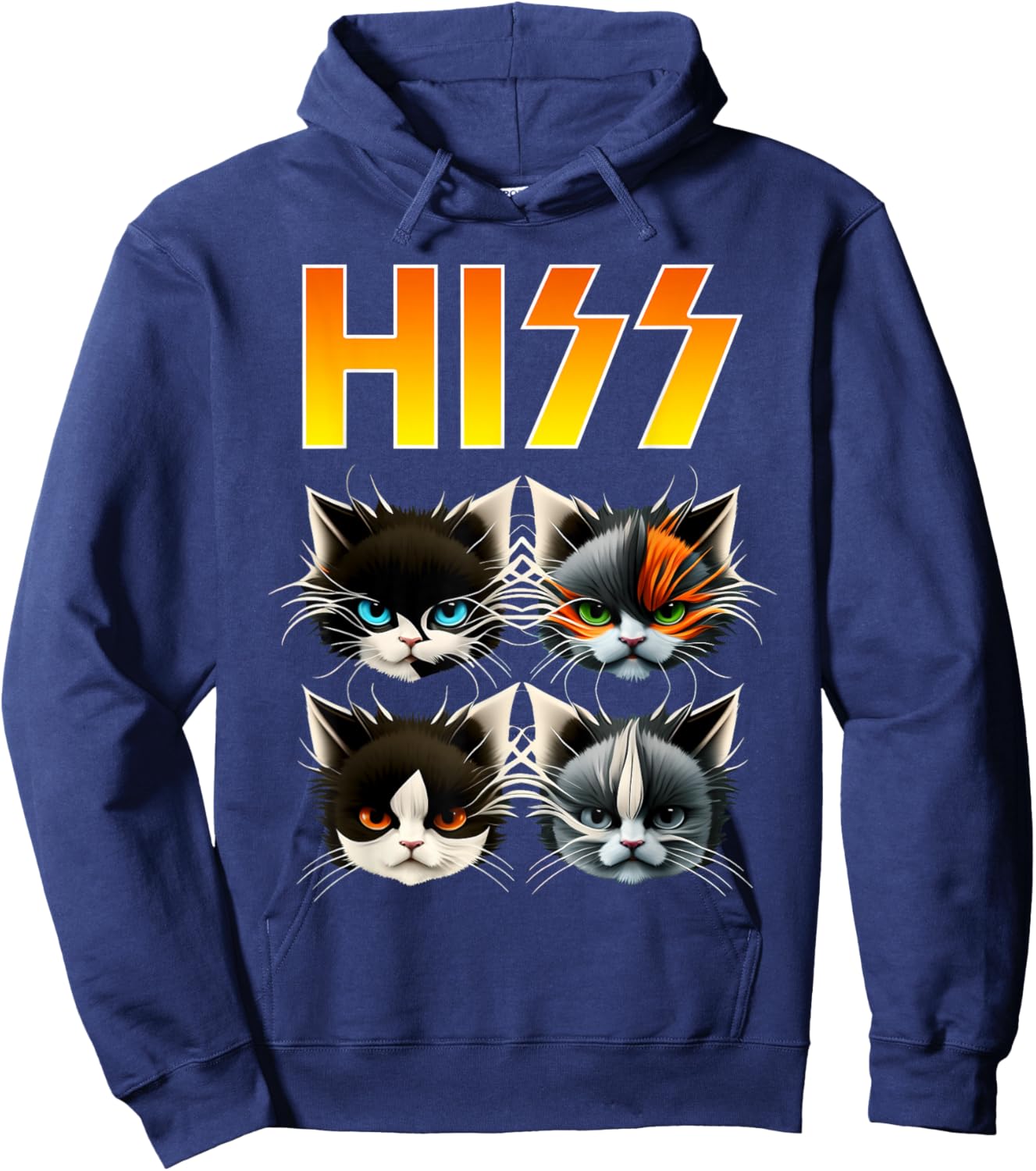 Hiss Funny Cats Rockin Outfit Apparel Design Rock Music Cat Hoodie - Hoodie | Navy