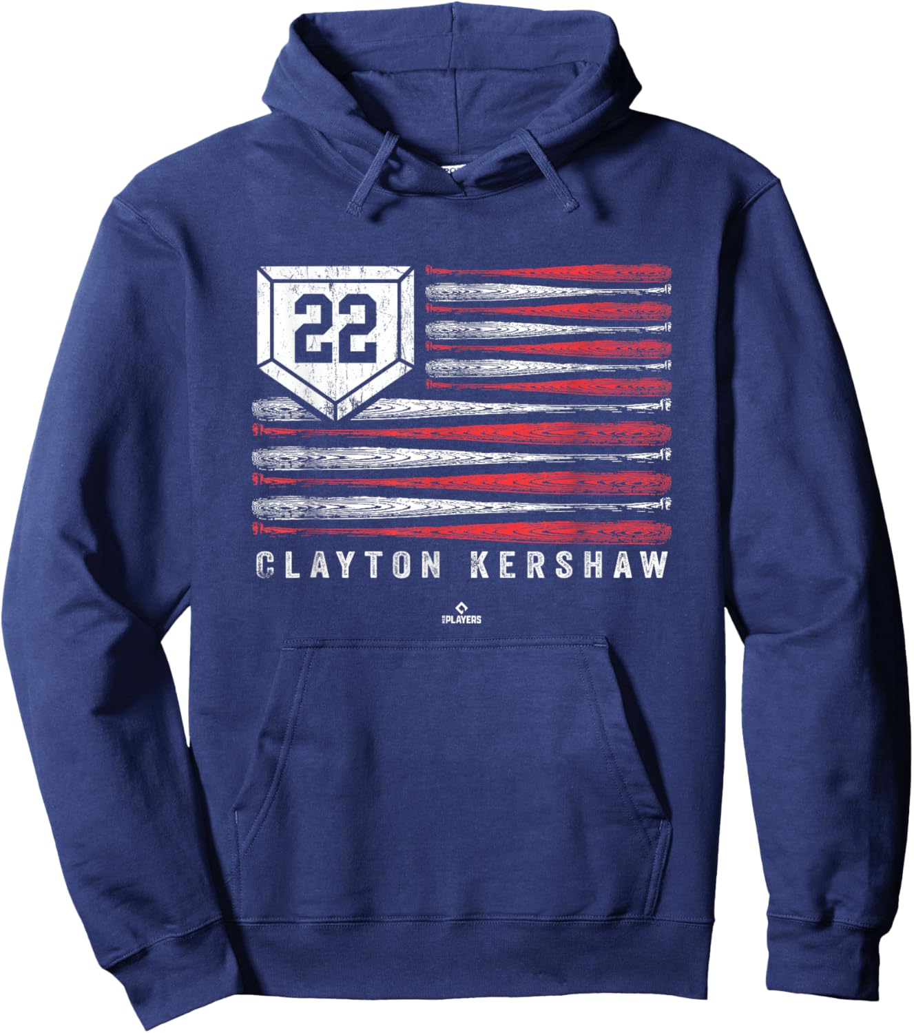 Vintage US Flag Baseball Stripes Clayton Kershaw MLBPA Hoodie - Hoodie | Navy