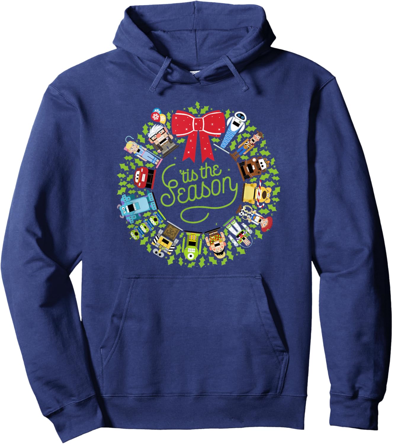 Disney Pixar Christmas Group Tis The Season Wreath Hoodie - Hoodie | Navy