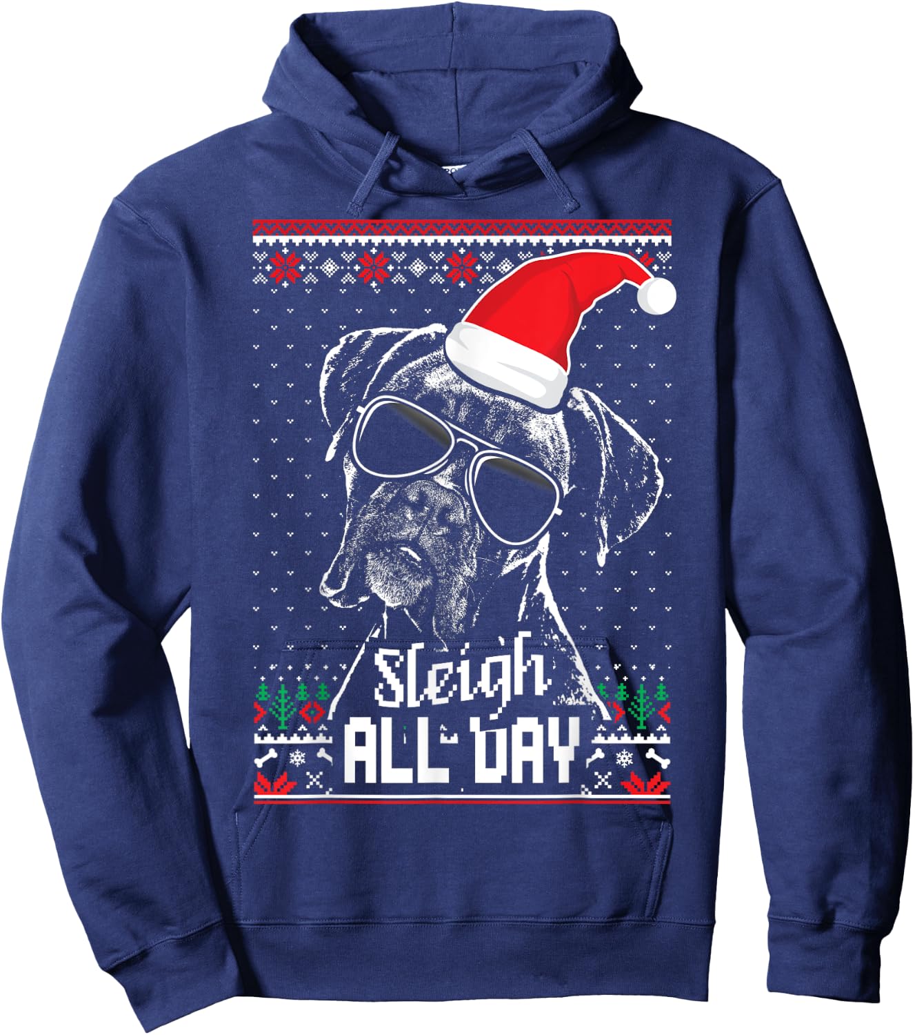 Sleigh all Day Funny Boxer Dog Christmas Women Hoodie - Hoodie | Navy