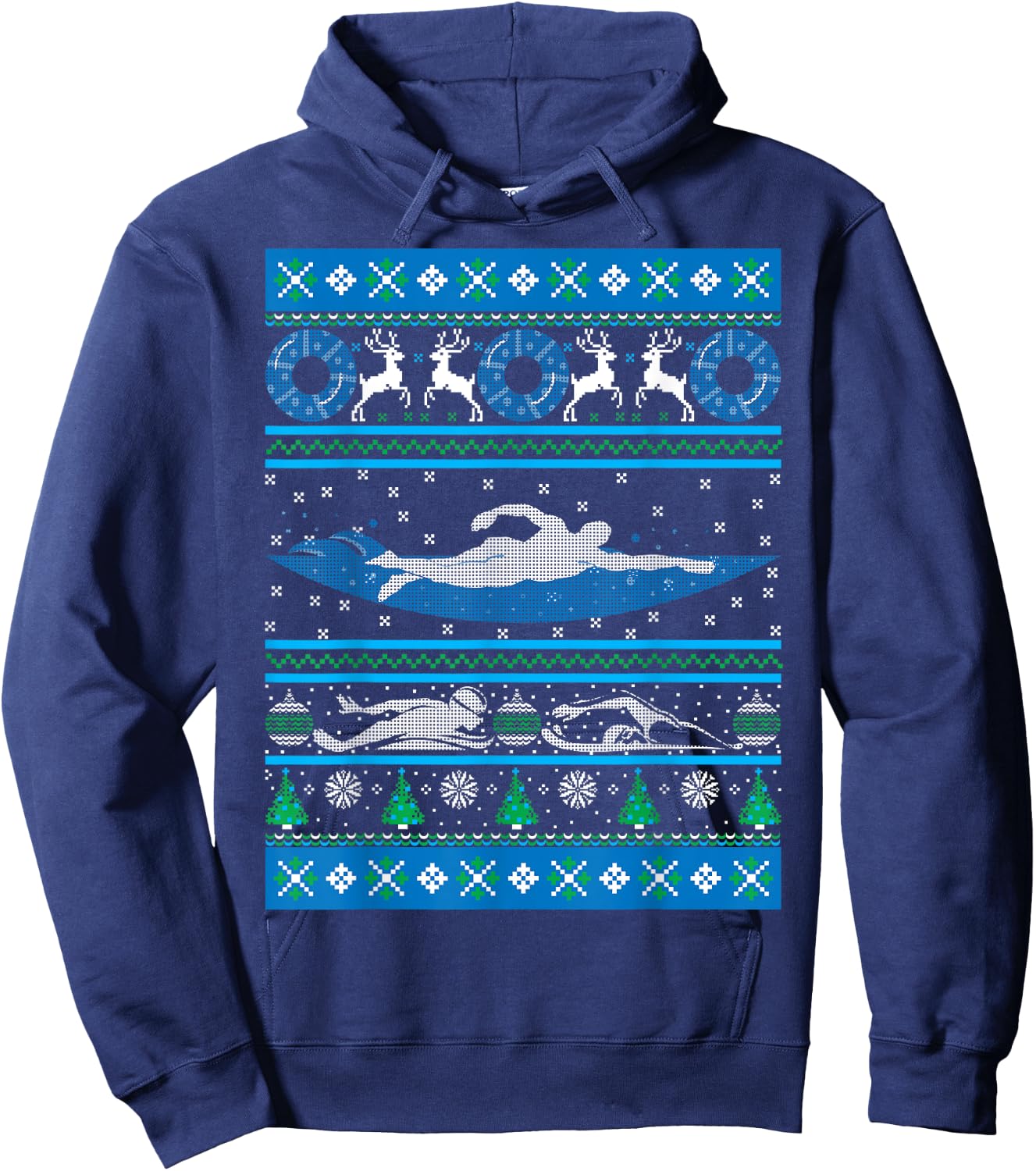 Swimmer Ugly Christmas Swimming Swim Team Holiday Xmas Gift Hoodie - Hoodie | Navy