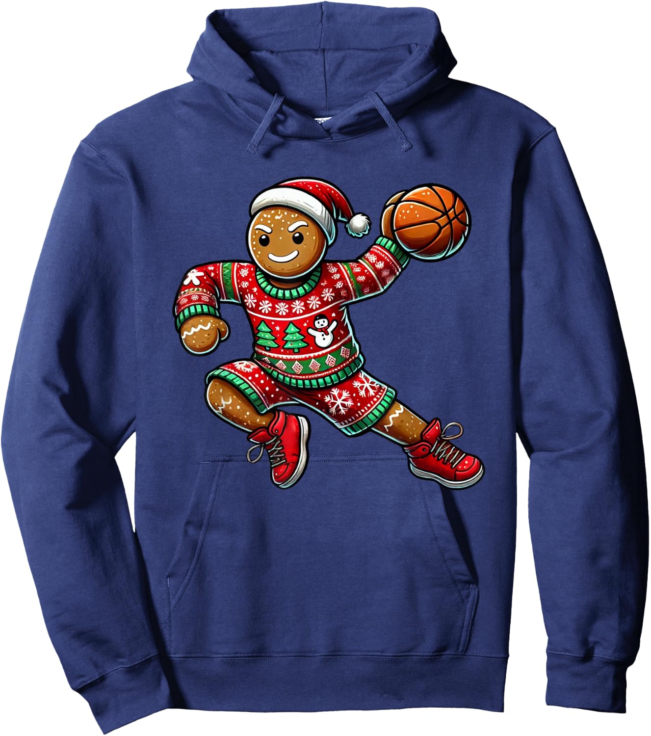 Basketball Christmas - -Adults, Kids - Black - Short Sleeve - - Novelty Design - Cotton Blend - Machine Wash - Size: Small Hoodie - Hoodie | Navy