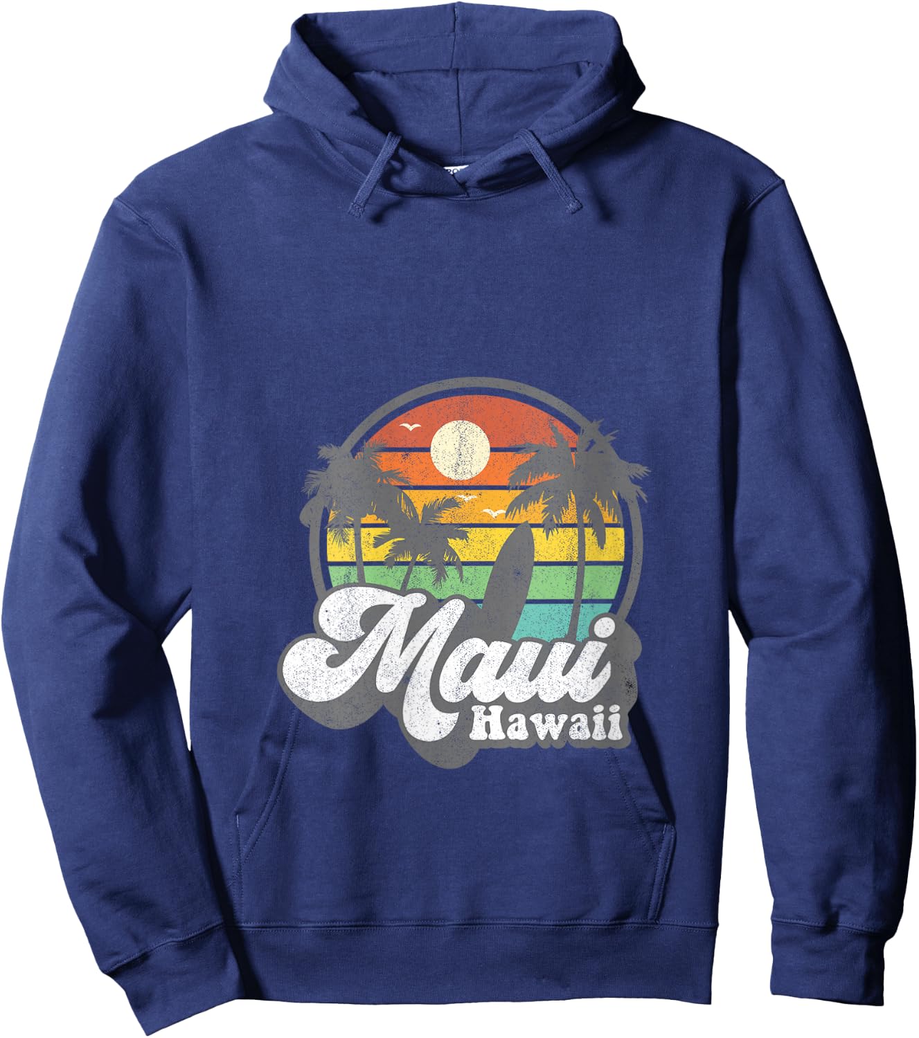 Vintage Maui Hawaii Hawaiian Beach Surfing 70's Surf Gift V-Neck Hoodie - Hoodie | Navy