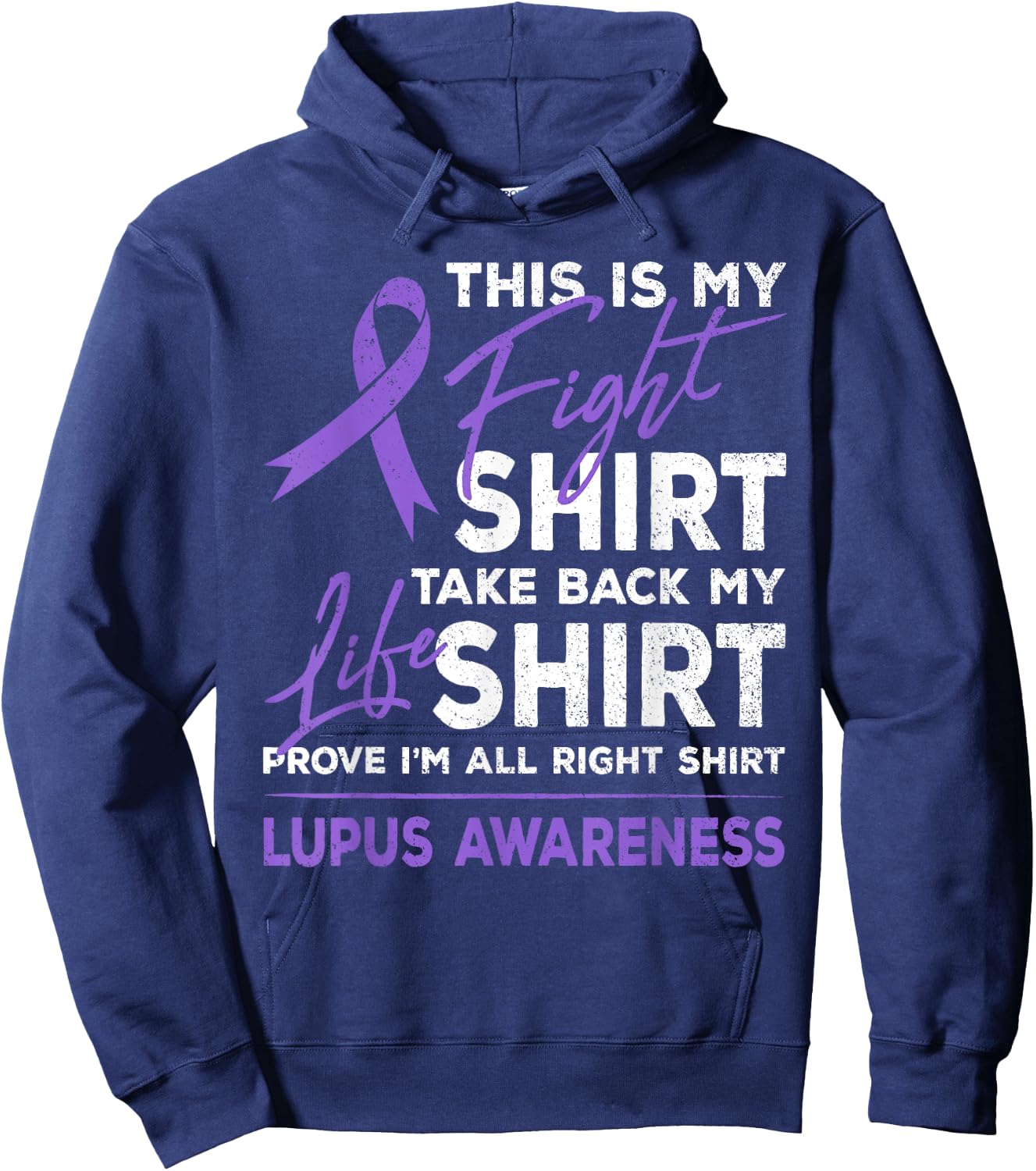 This Is My Fight Shirt Lupus Awareness Support Purple Ribbon Hoodie - Hoodie | Navy