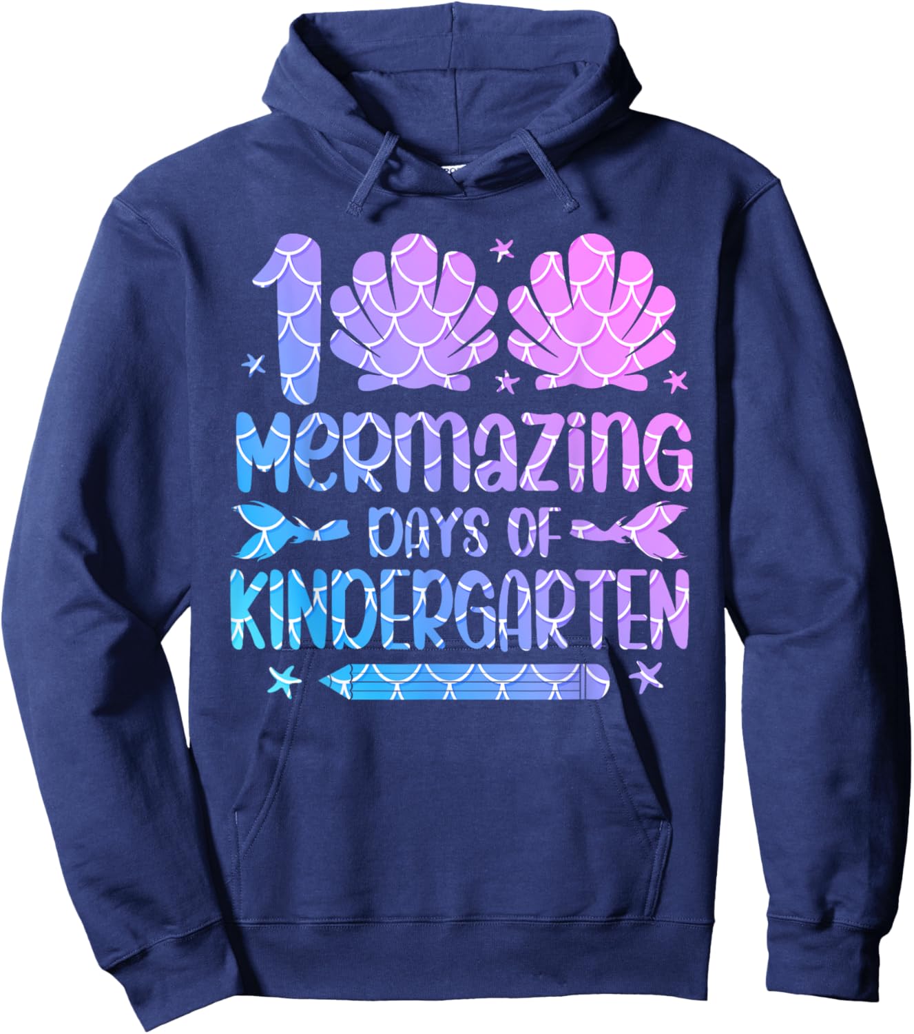 100 Mermazing Days Of Kindergarten 100th Day Of School Girls Hoodie - Hoodie | Navy