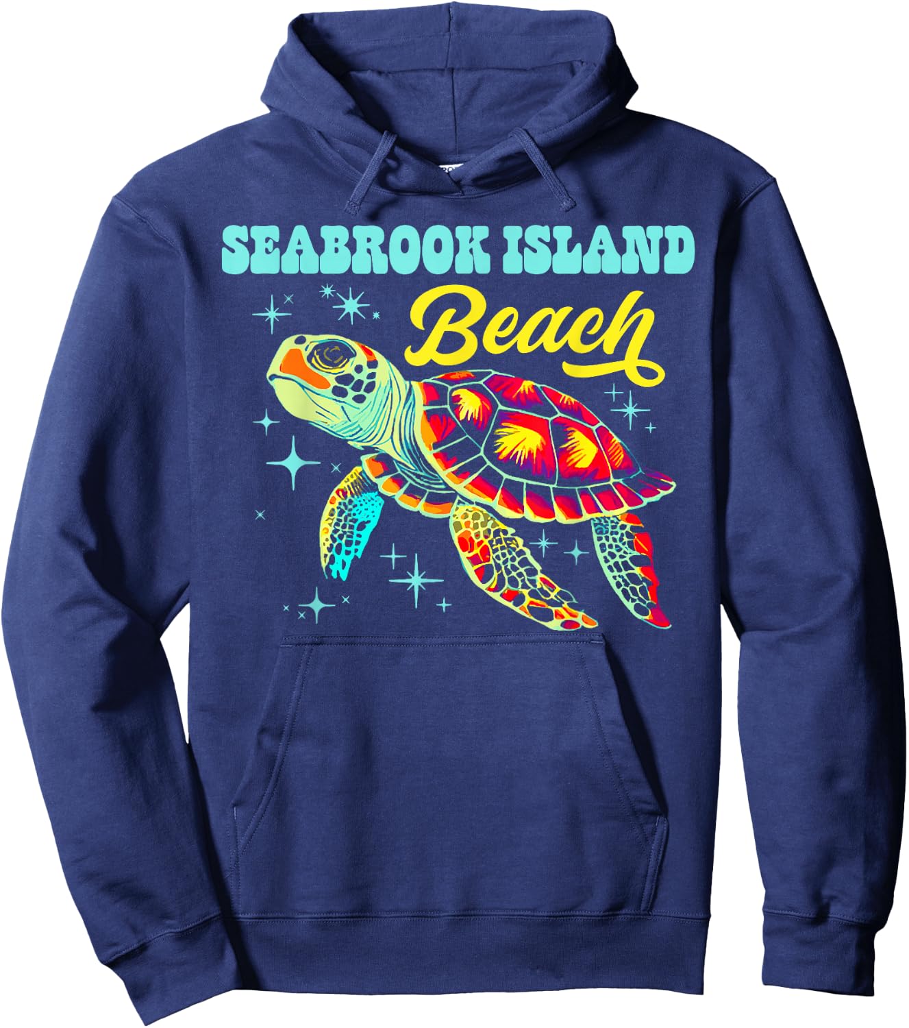 Seabrook Island Beach SC Artistic Sea Turtle Retro Hoodie - Hoodie | Navy