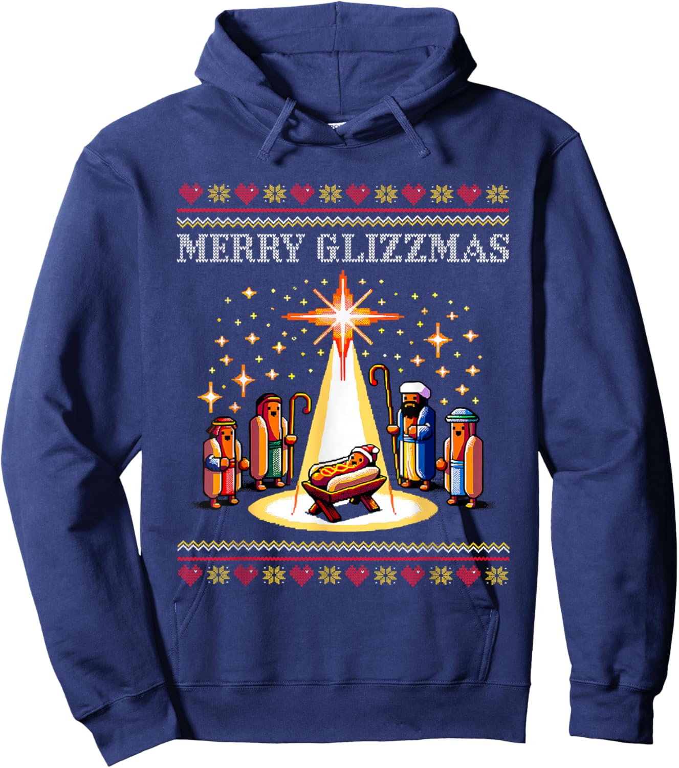 Merry Glizzmas Tacky Funny Merry Christmas Hot Dogs Xmas Hoodie - Hoodie | Navy